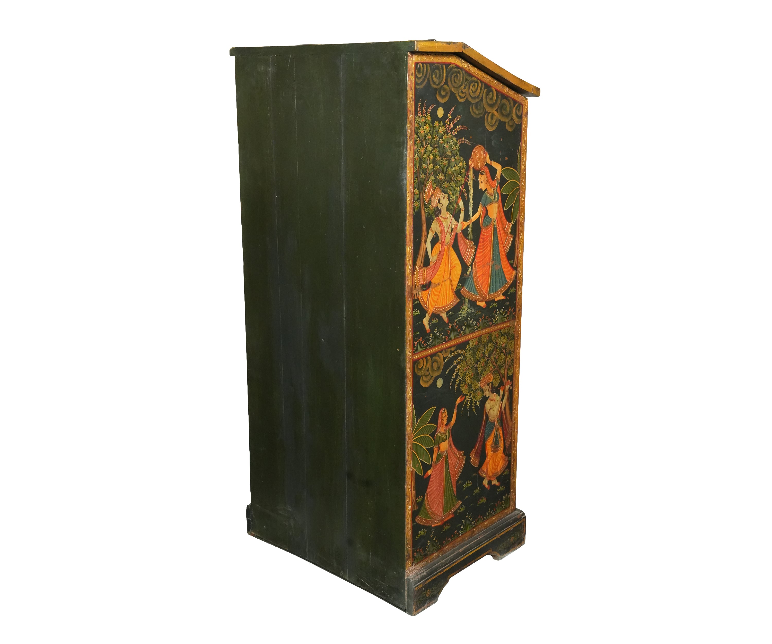 Hand-Painted Wooden Cabinet with Drawers and Double Doors