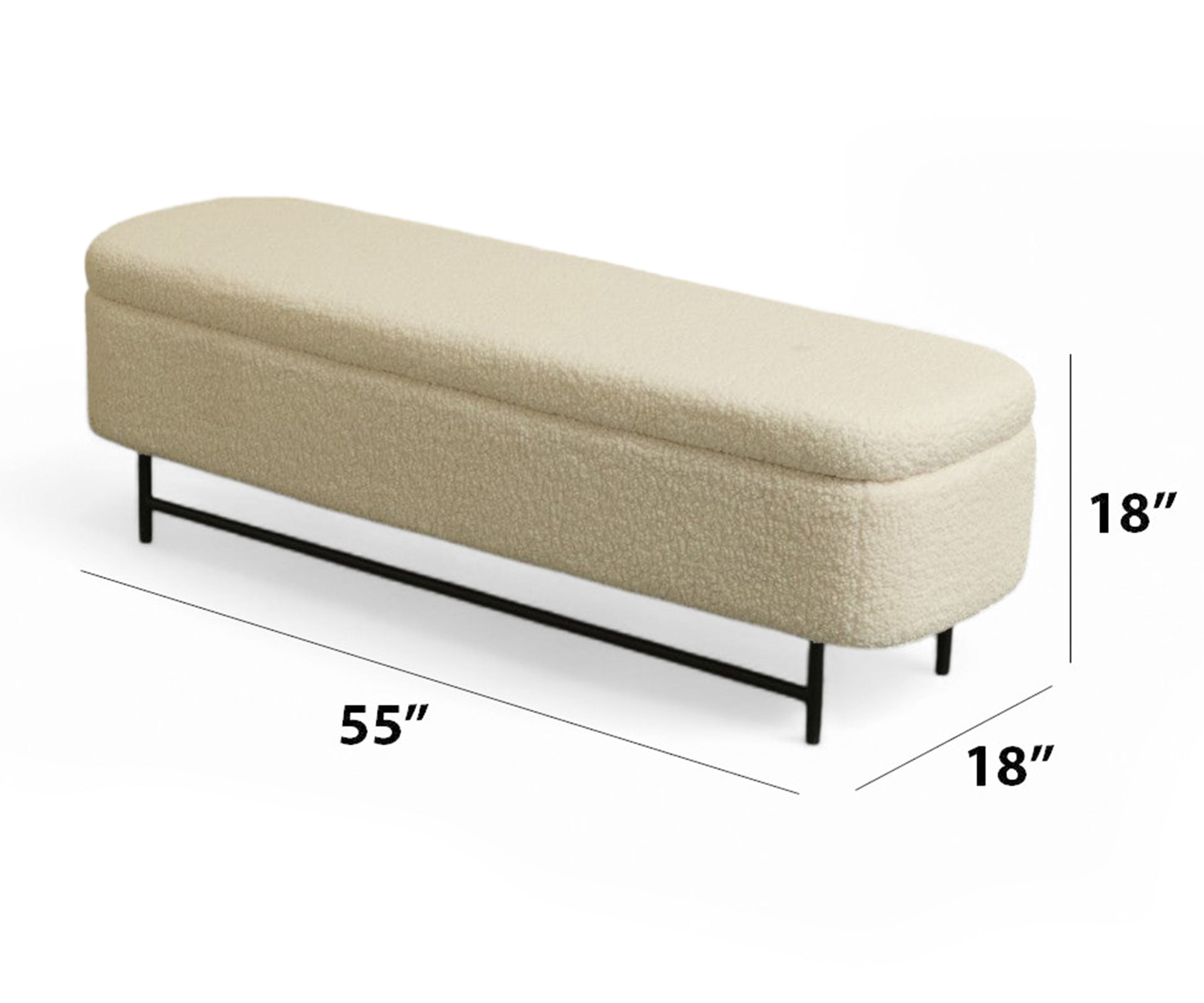 Ivory Bouclé Rectangular Bench with Storage