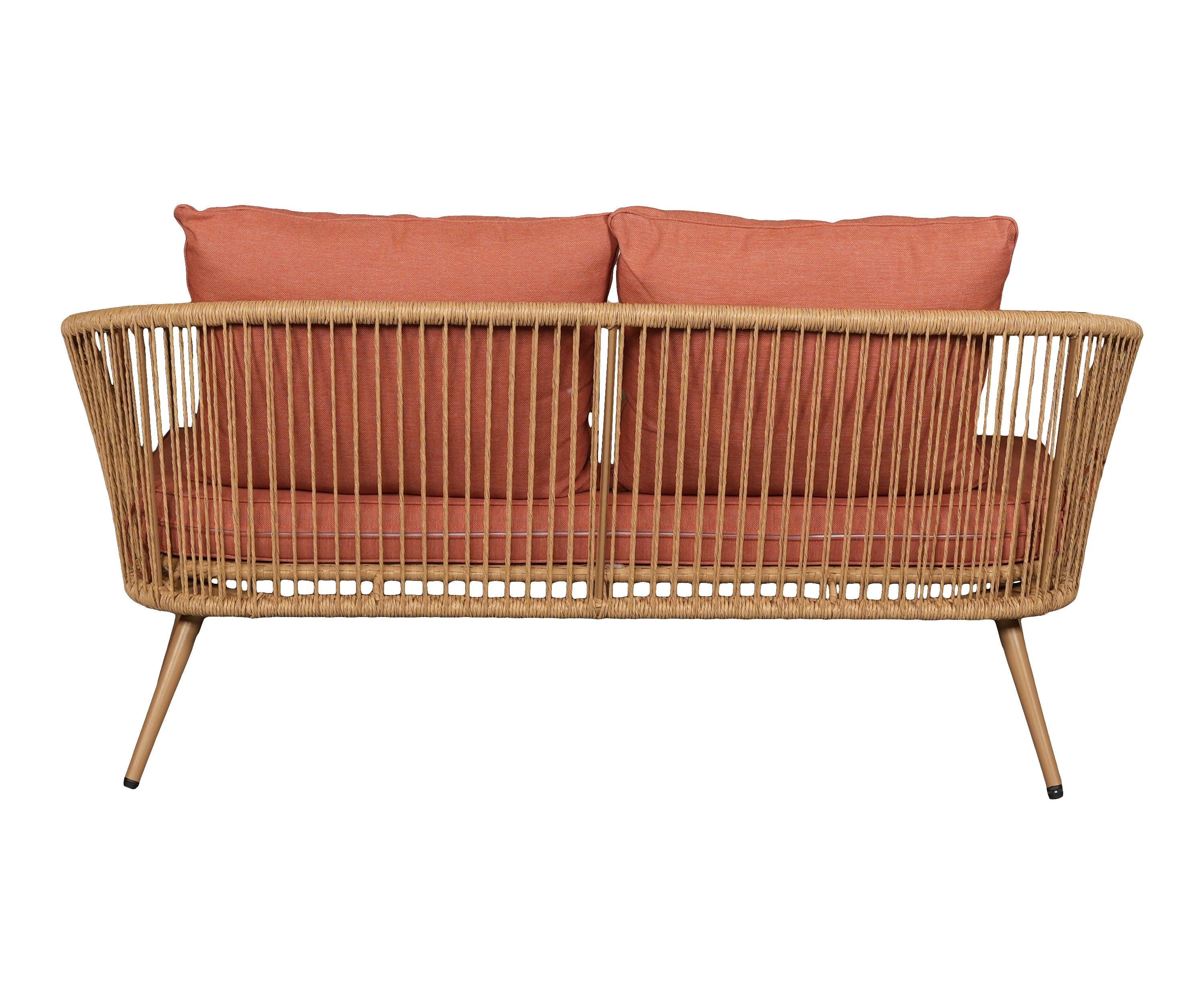 Woven Outdoor 2 Seater Sofa with Terracotta Cushions