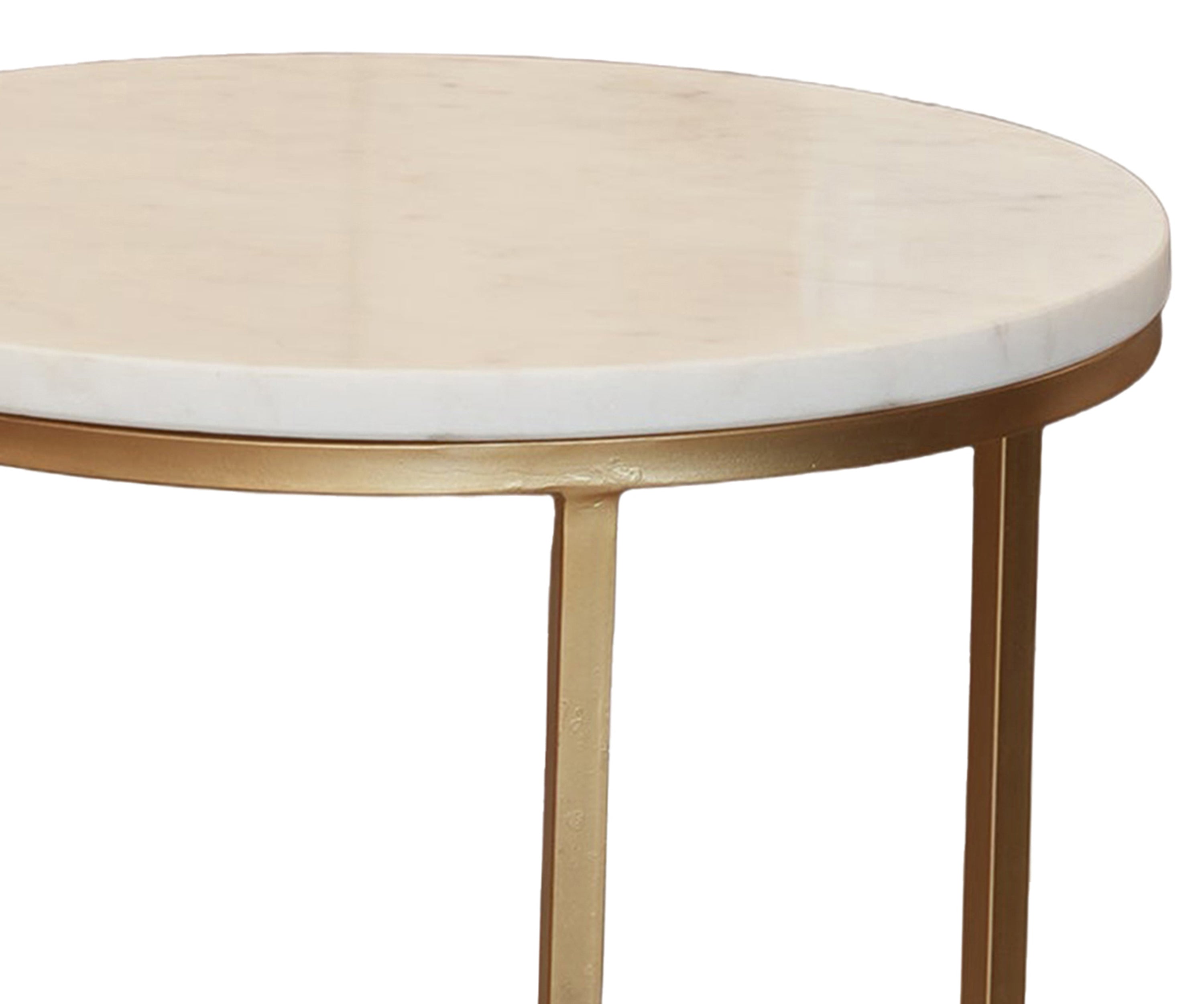Round Marble Top Nesting Side Tables Set of 2 with Gold Metal Base