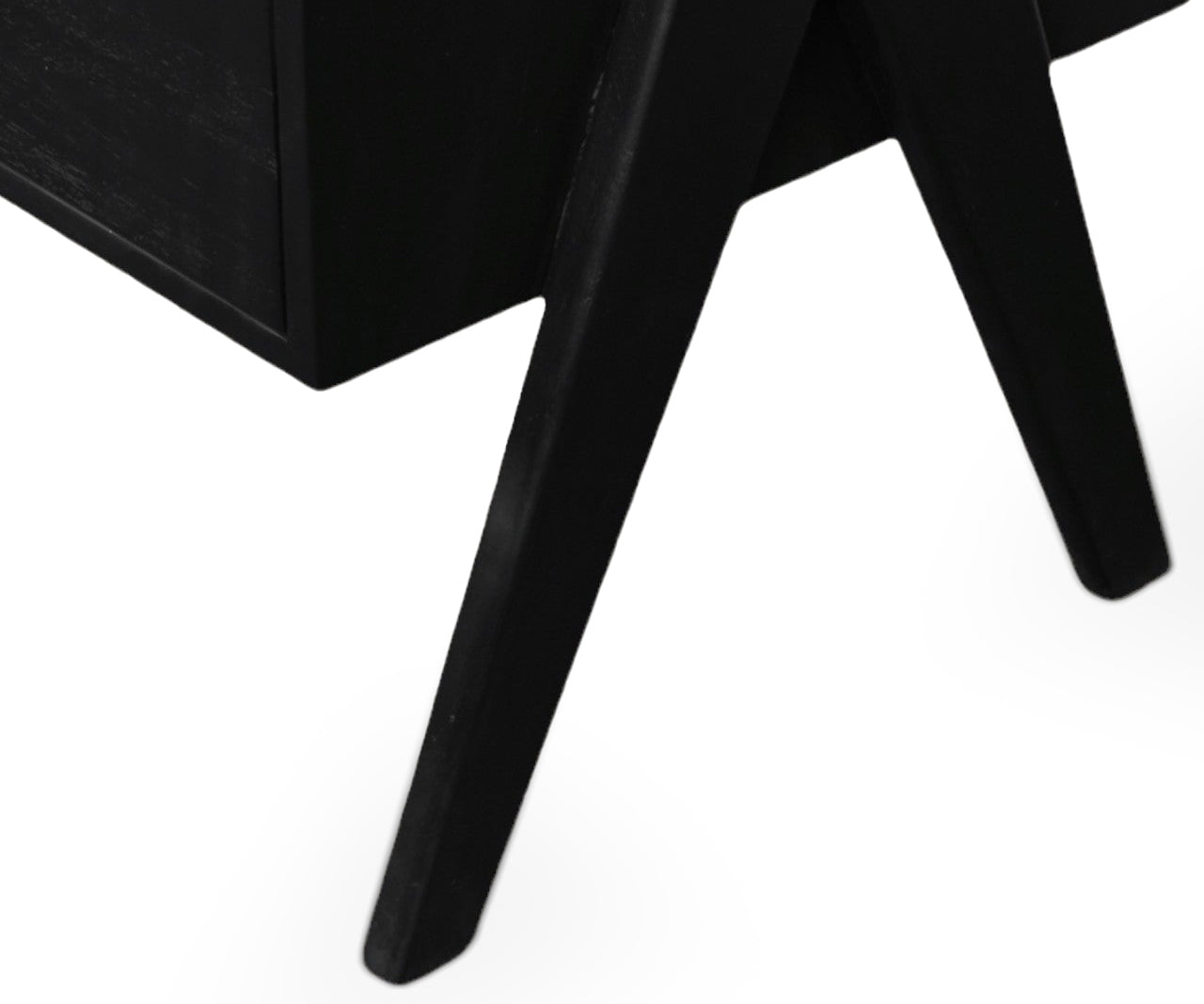Black Cane Top V-Leg Bed Side Table with Drawer and Open Shelf