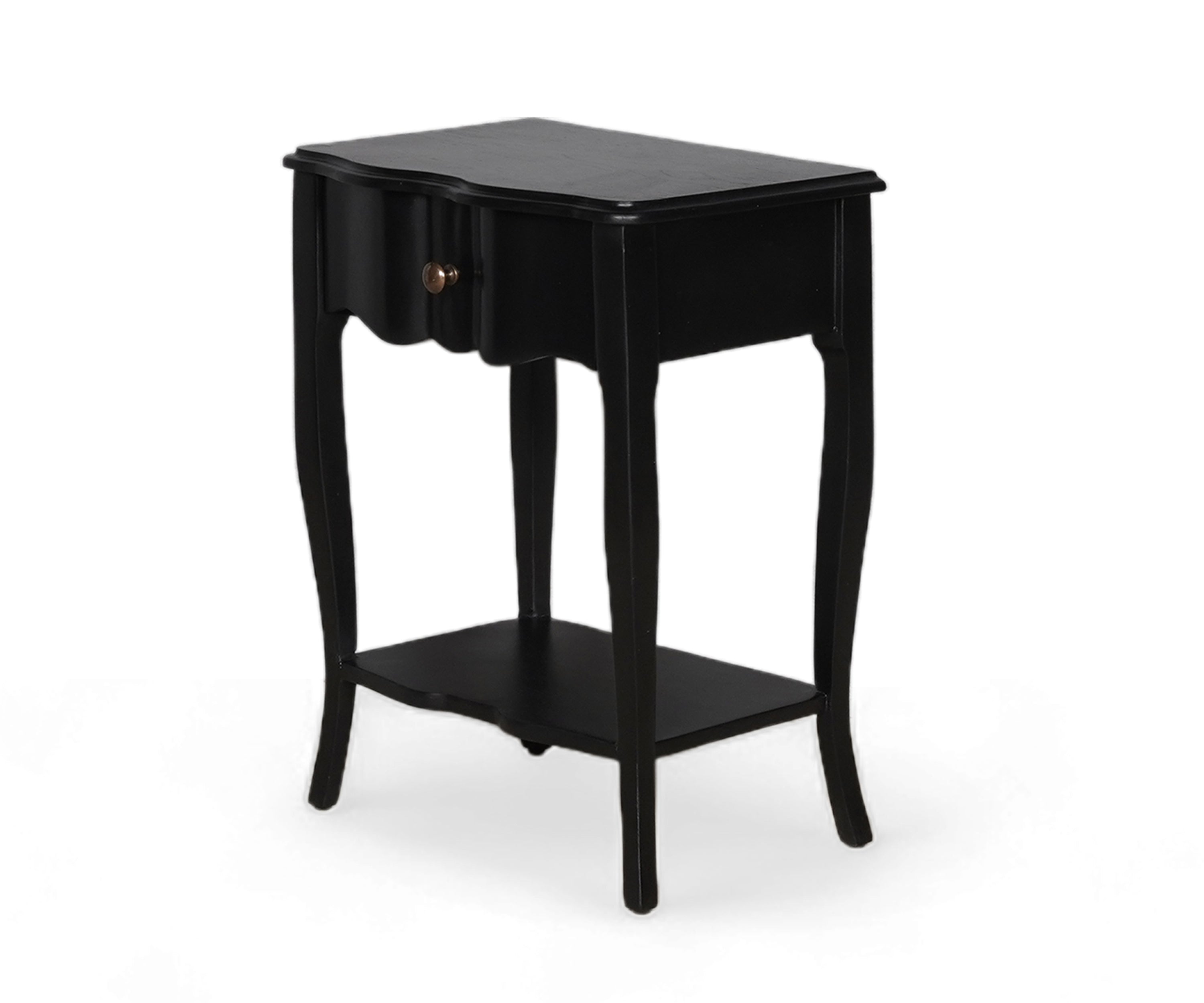 Black Vintage Style Bedside Table with Scalloped Edge