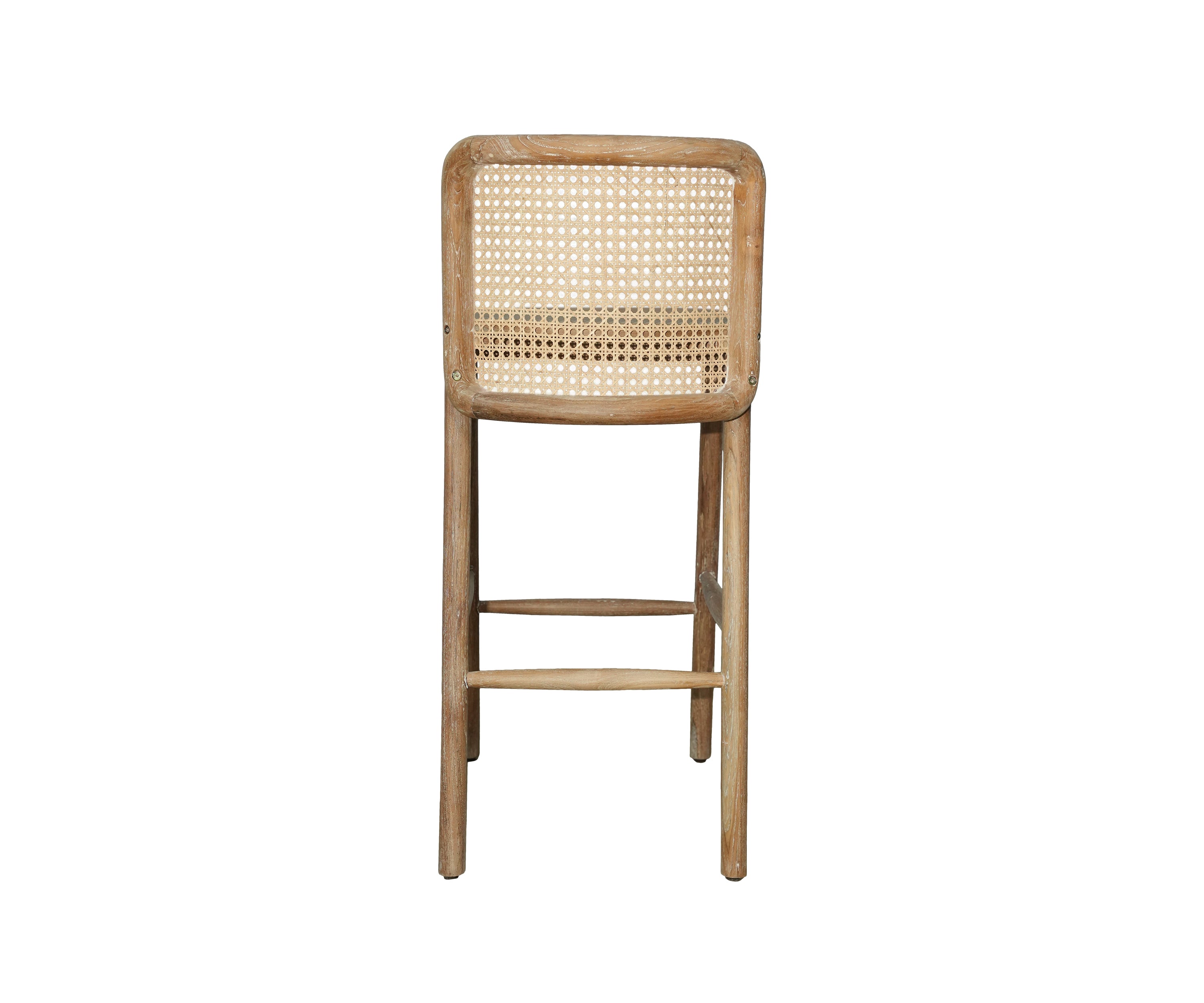 Minimalist Cane Back Bar Chair with Natural Frame and Open Base