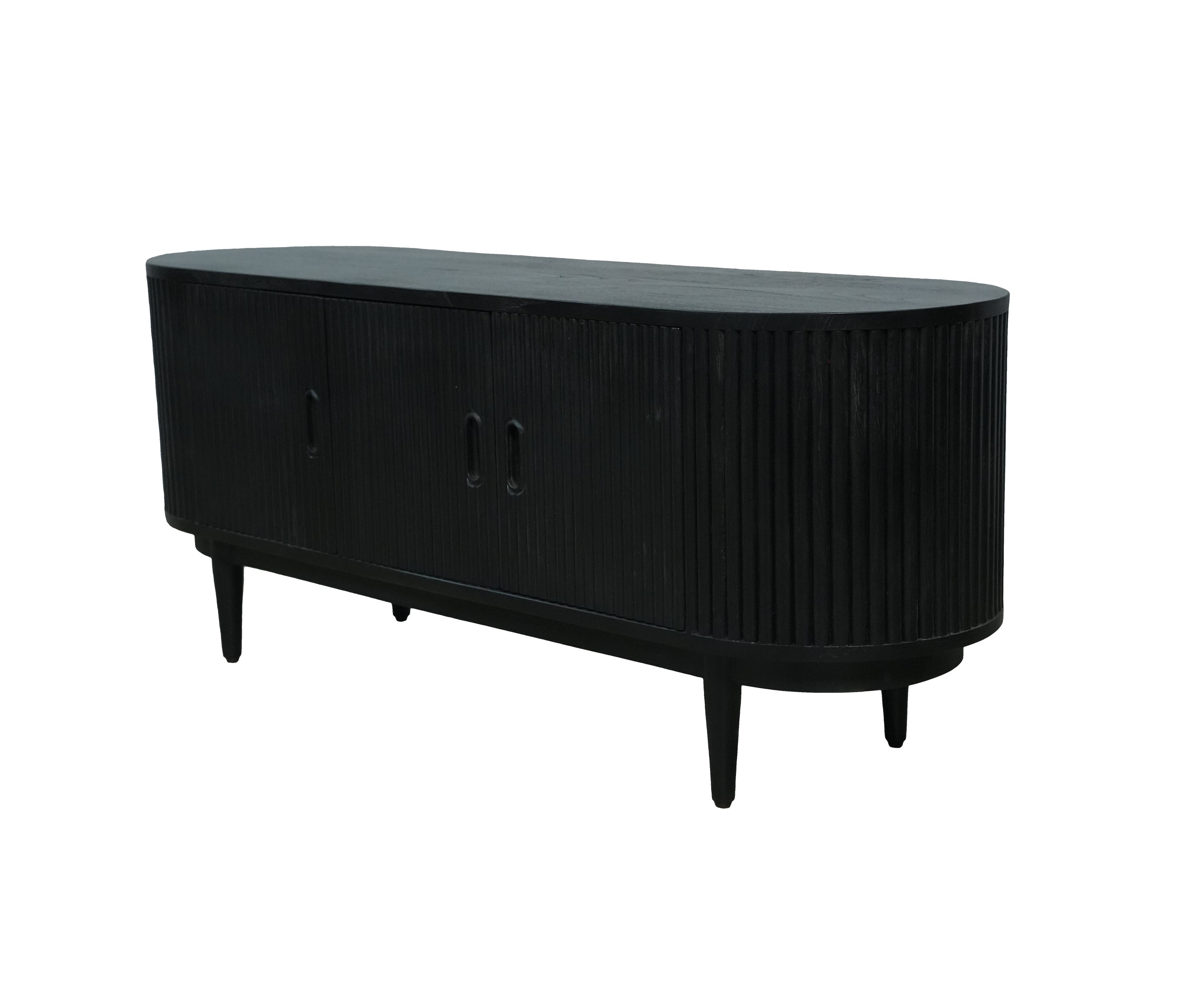 Black Ribbed Oval TV Unit