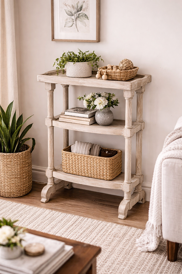 Rustic Solid Wood 3 Tier Tray Top Display Shelf
