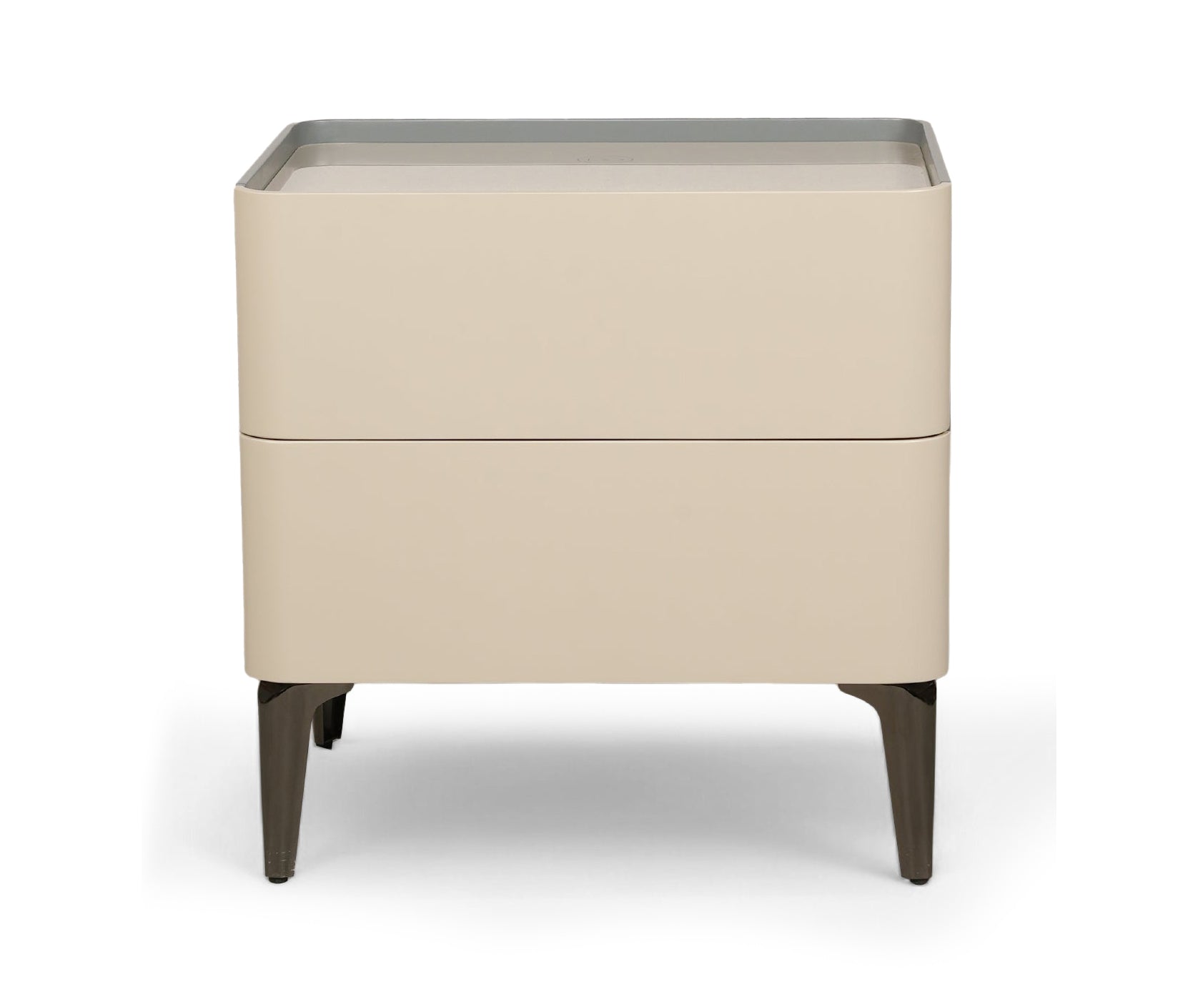 Taupe Duo Drawer Bed Side Table with Metal Legs