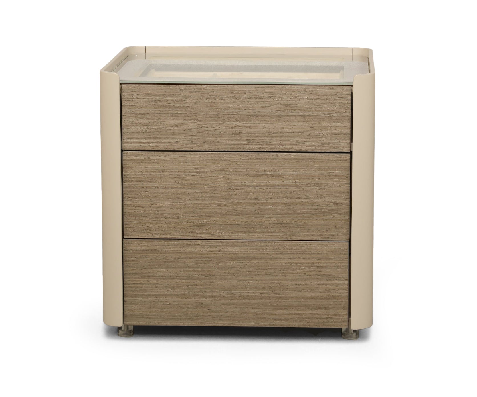 Taupe Organizer 3-Drawer Bed Side Table with Glass Top