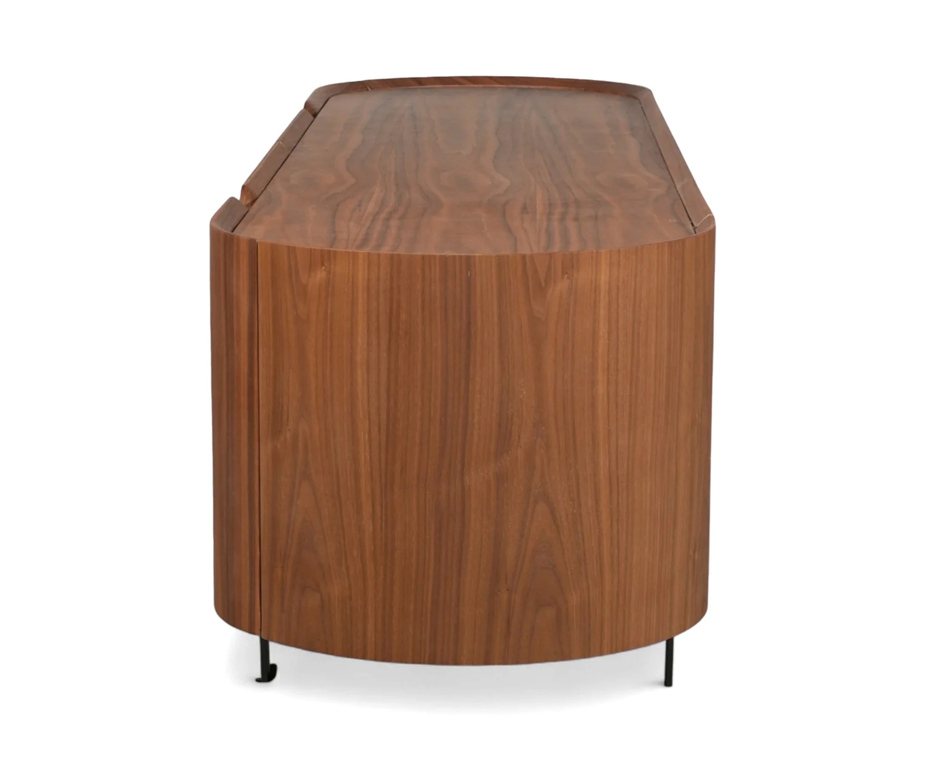 Modern Curved Walnut TV Unit with Storage Cabinets