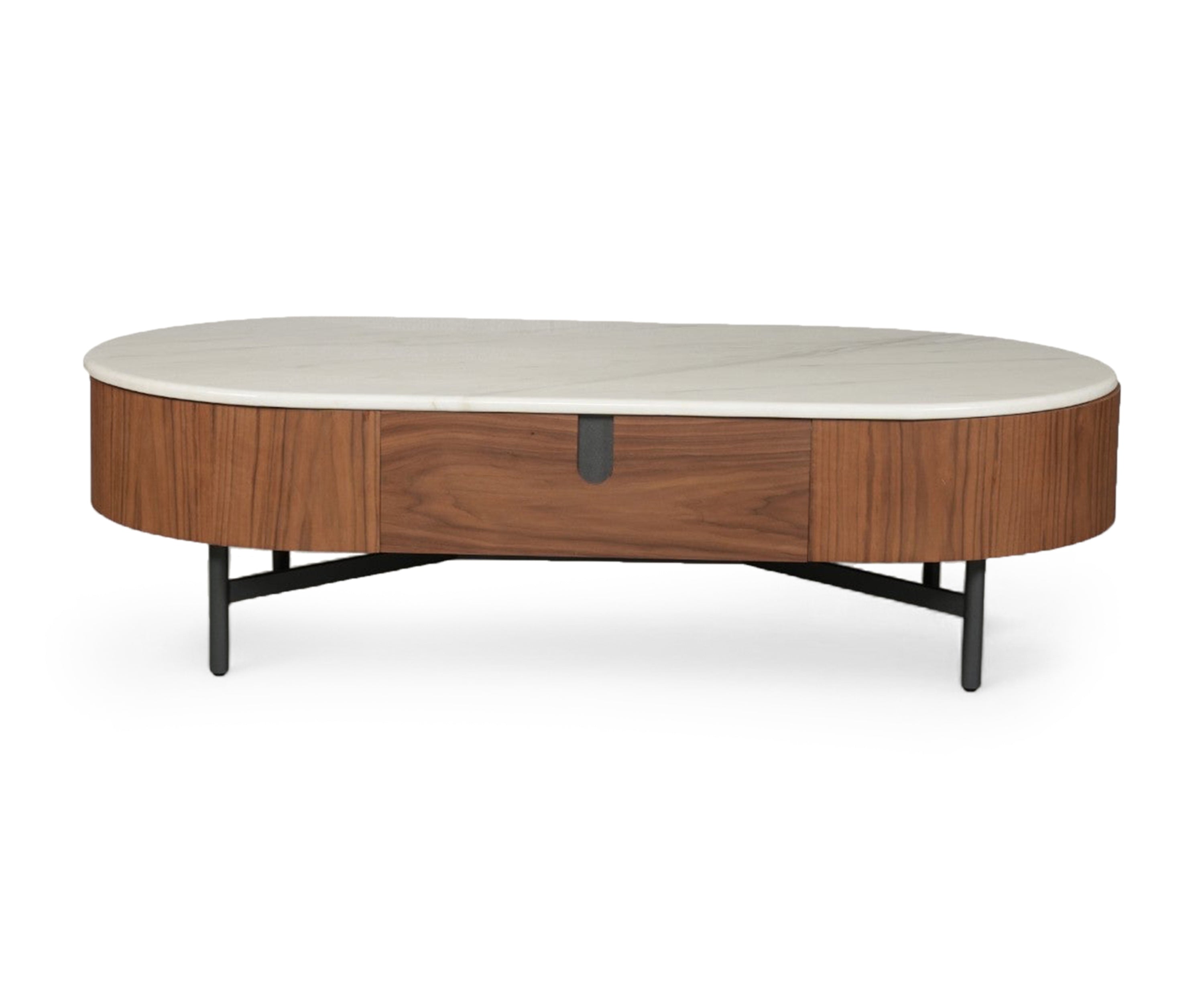 Walnut Marble Top Coffee Table with Storage