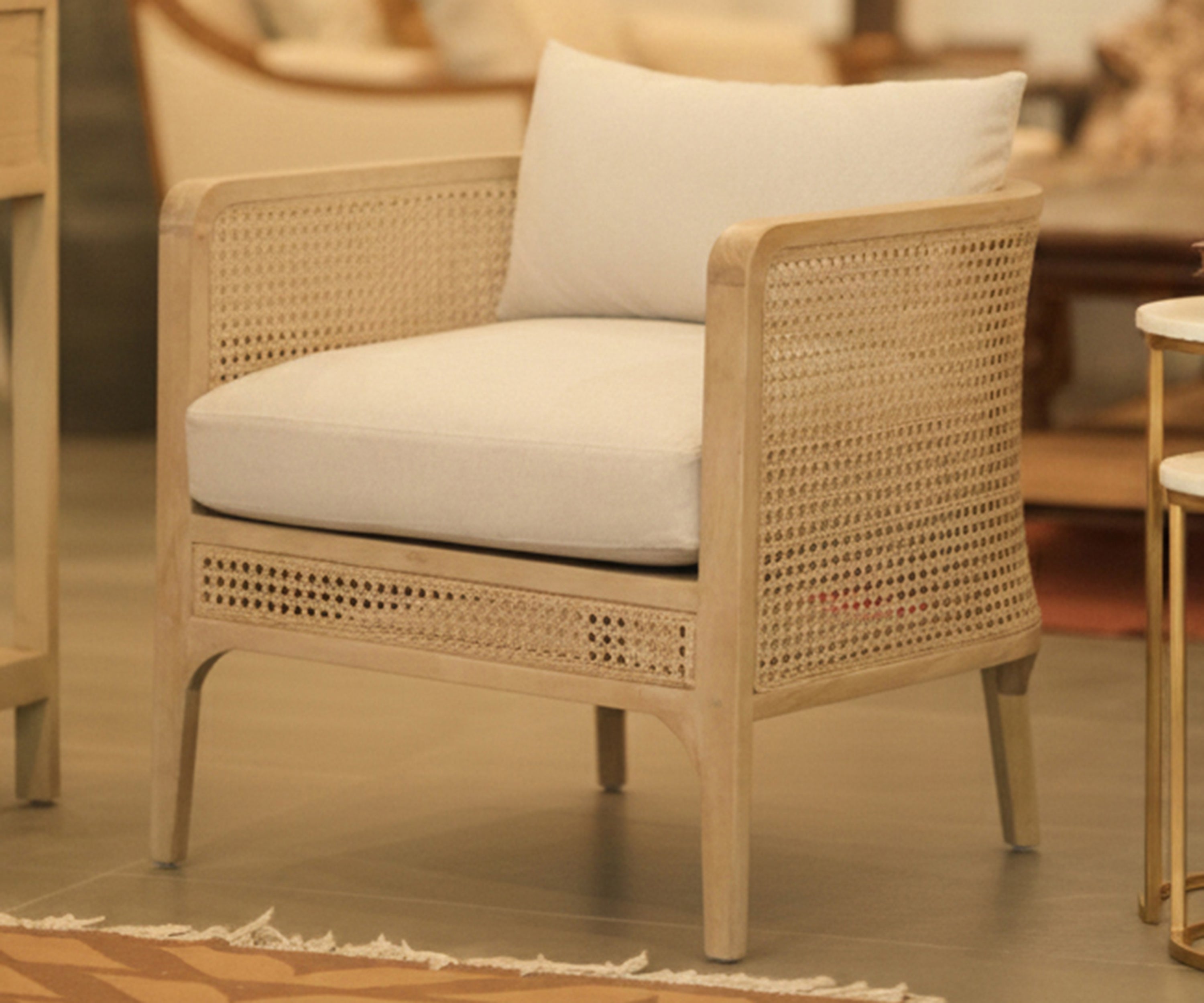 Natural Oak Cane Accent Arm Chair