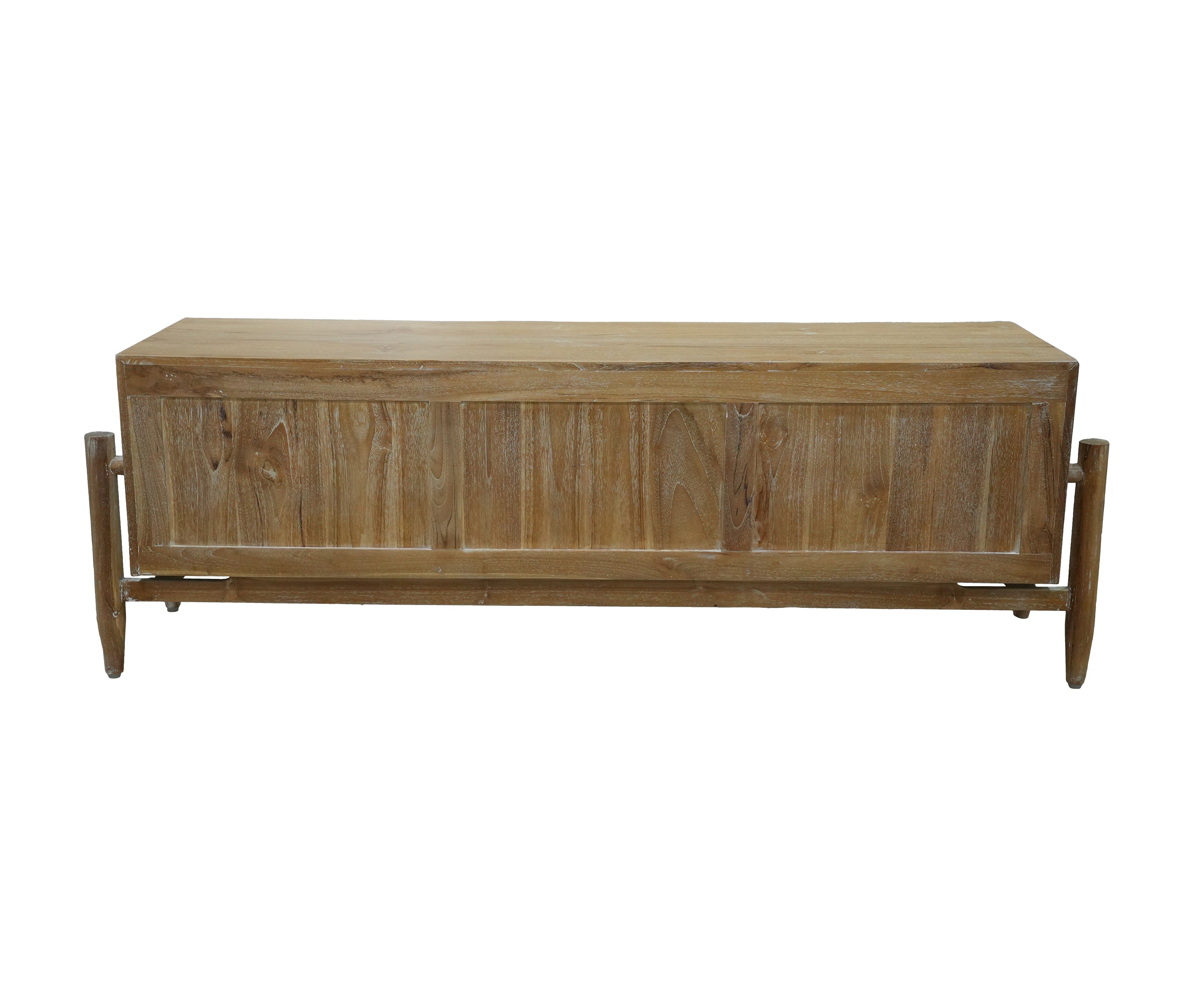 Natural Teak & Cane Low TV Unit