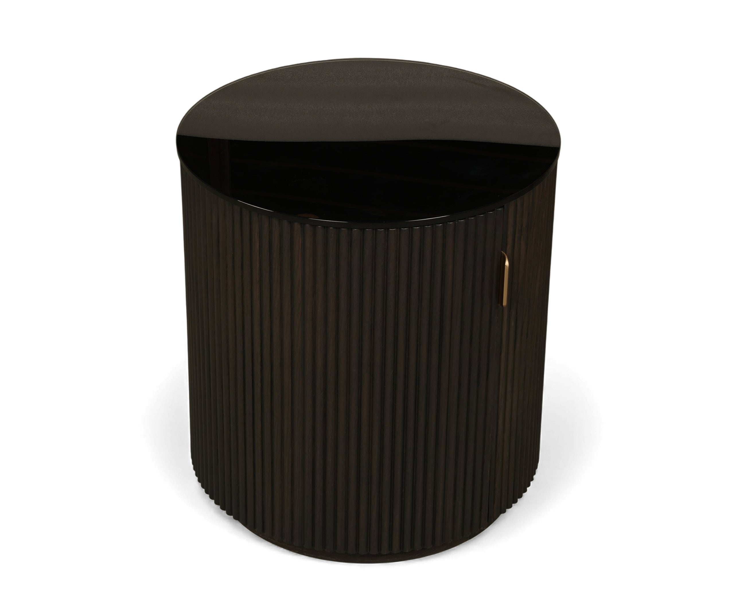 Dark Walnut Fluted Round Bed Side Table