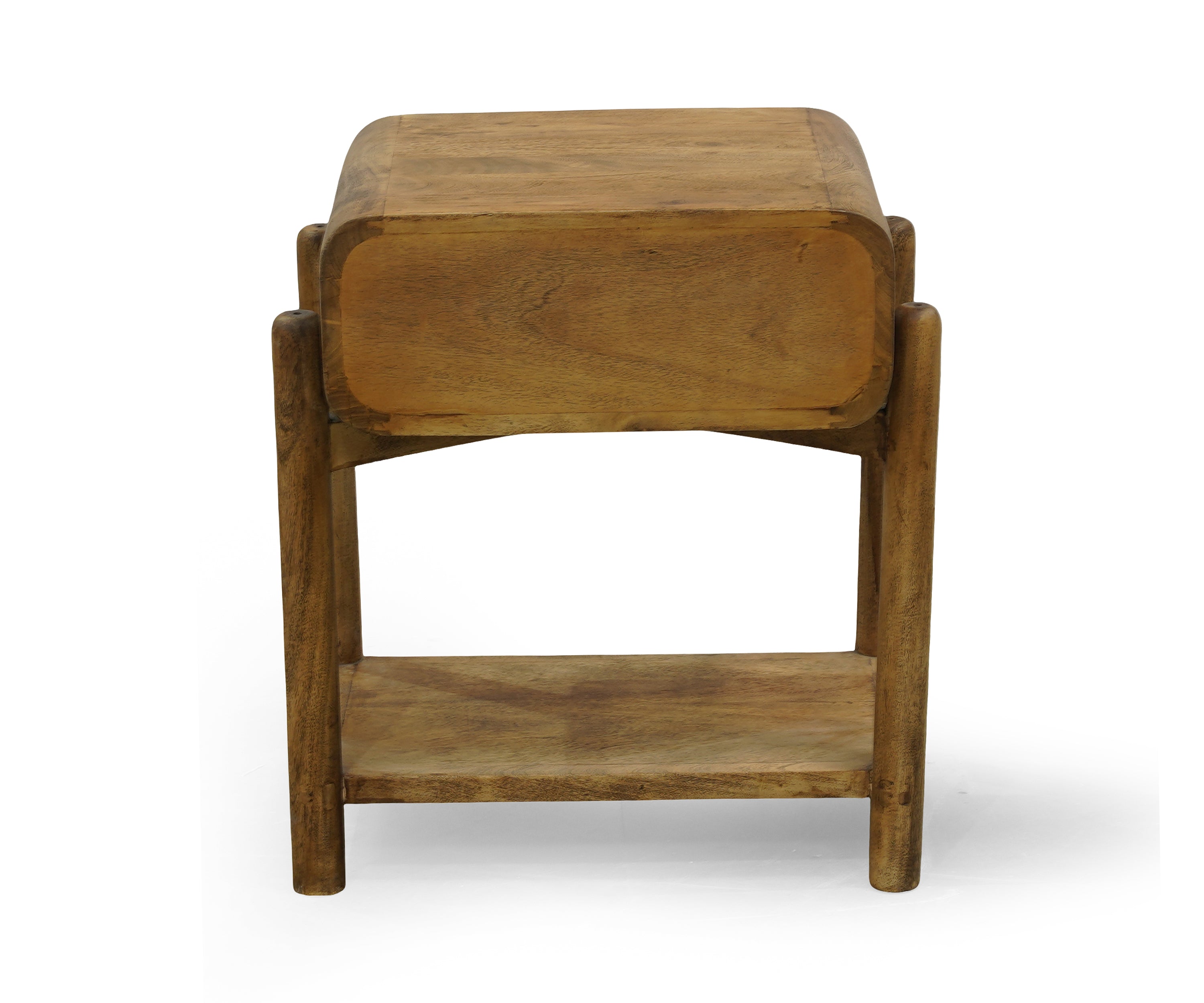 Black Curved Edge Bed Side Table with Drawer and Open Shelf