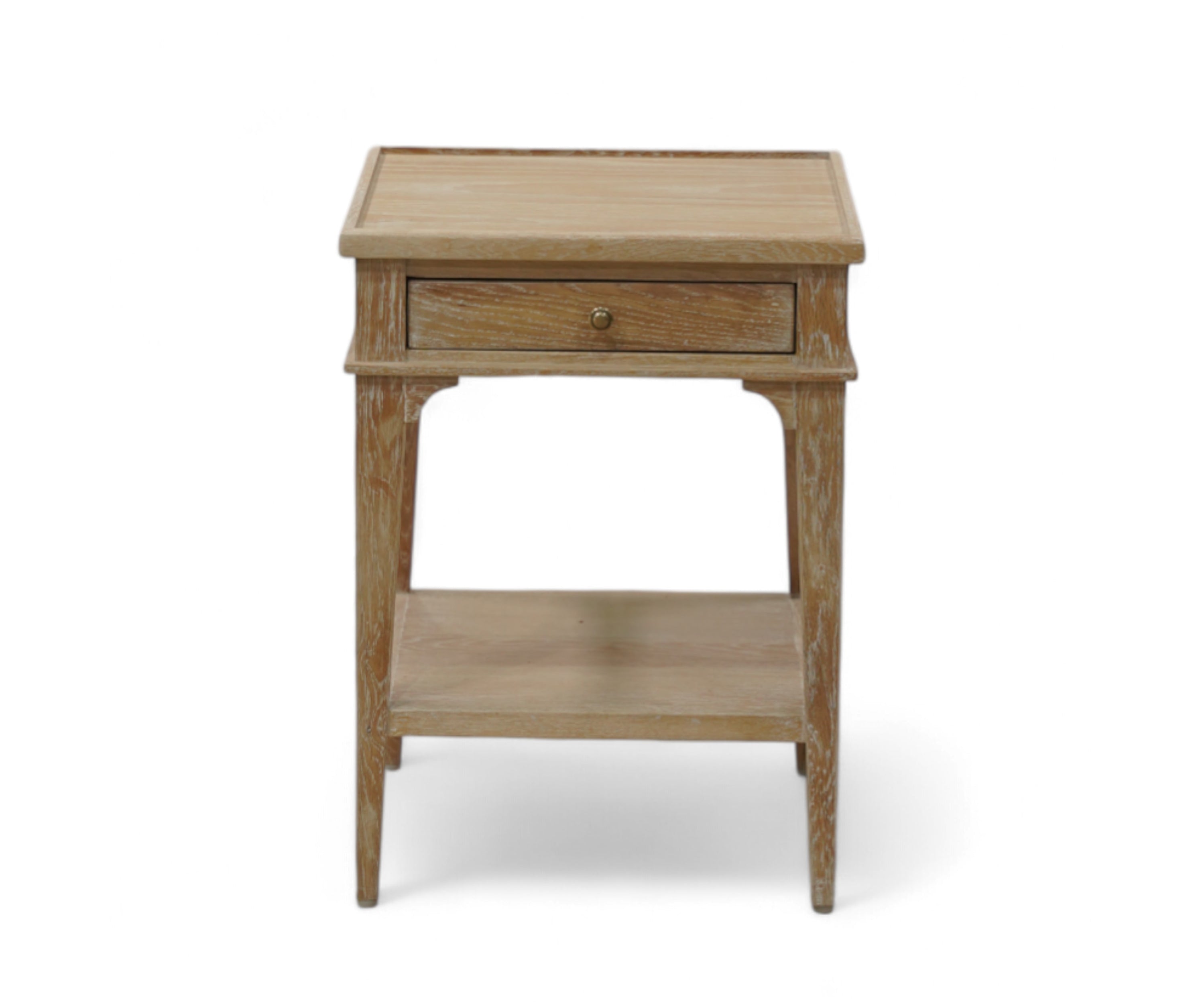 Antique Natural Wood 1-Drawer Bedside Table with Lower Shelf