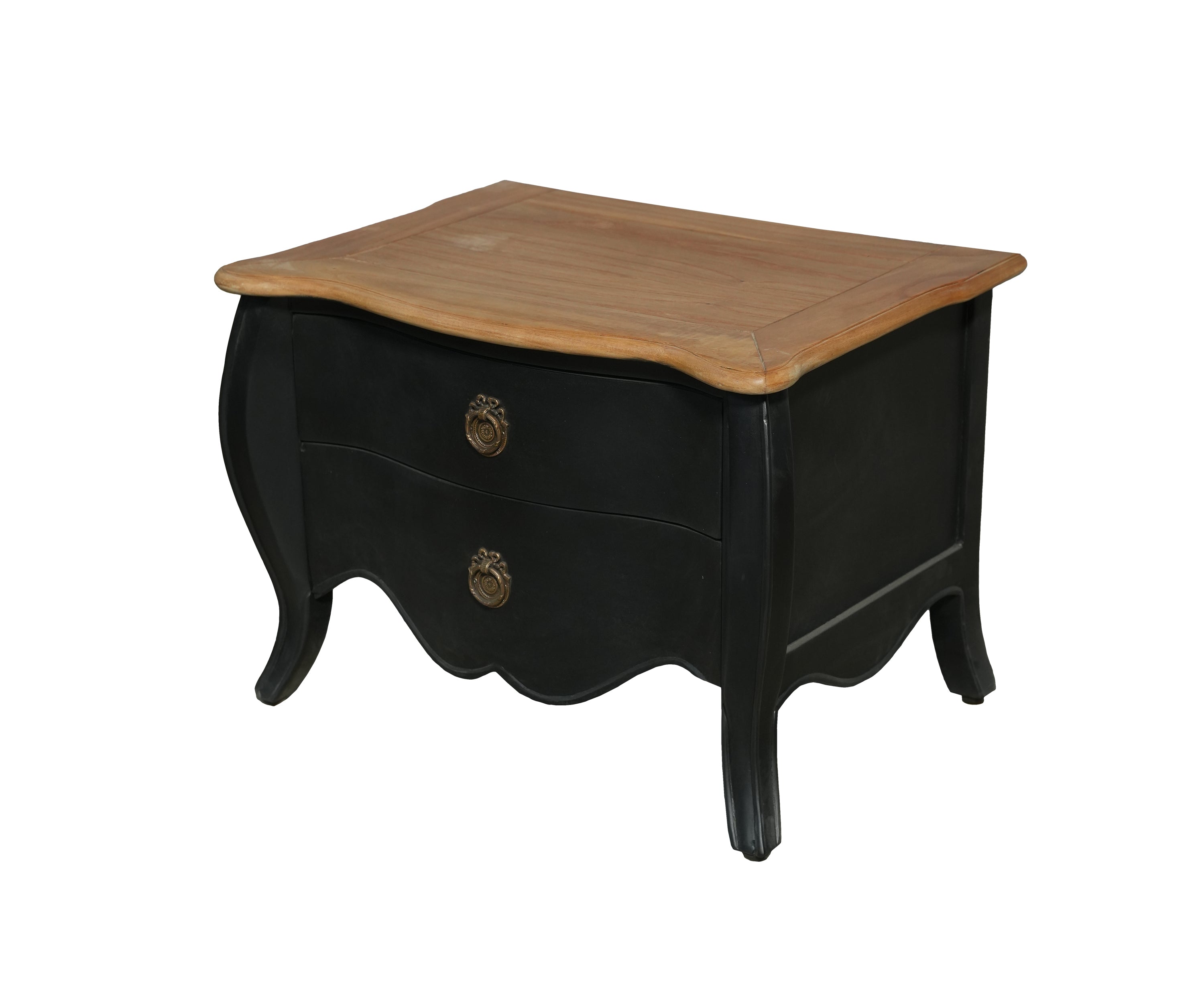 Black Bombe Bedside Table with Natural Teak Top