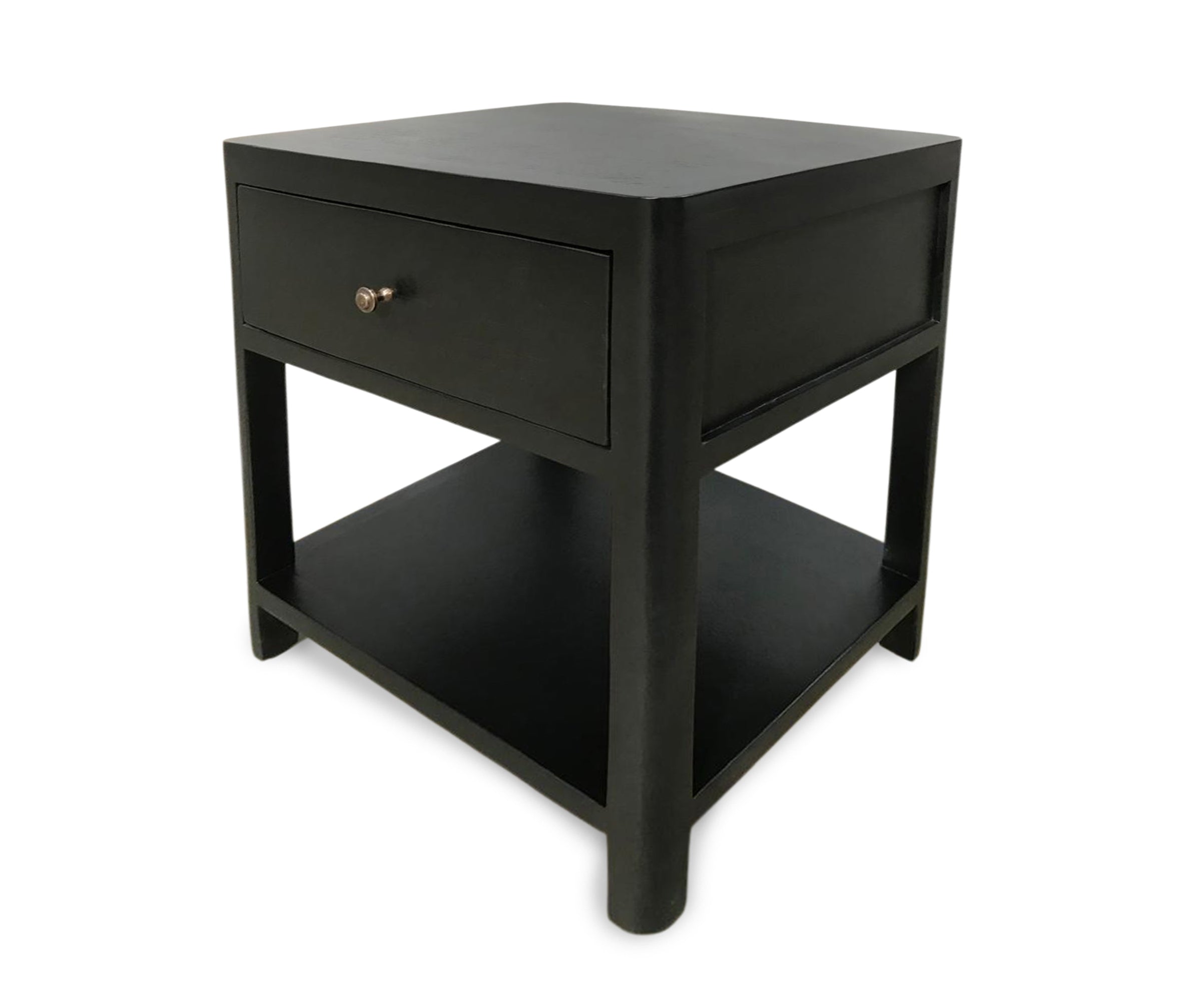 Black Open Shelf Bed Side Table with Drawer