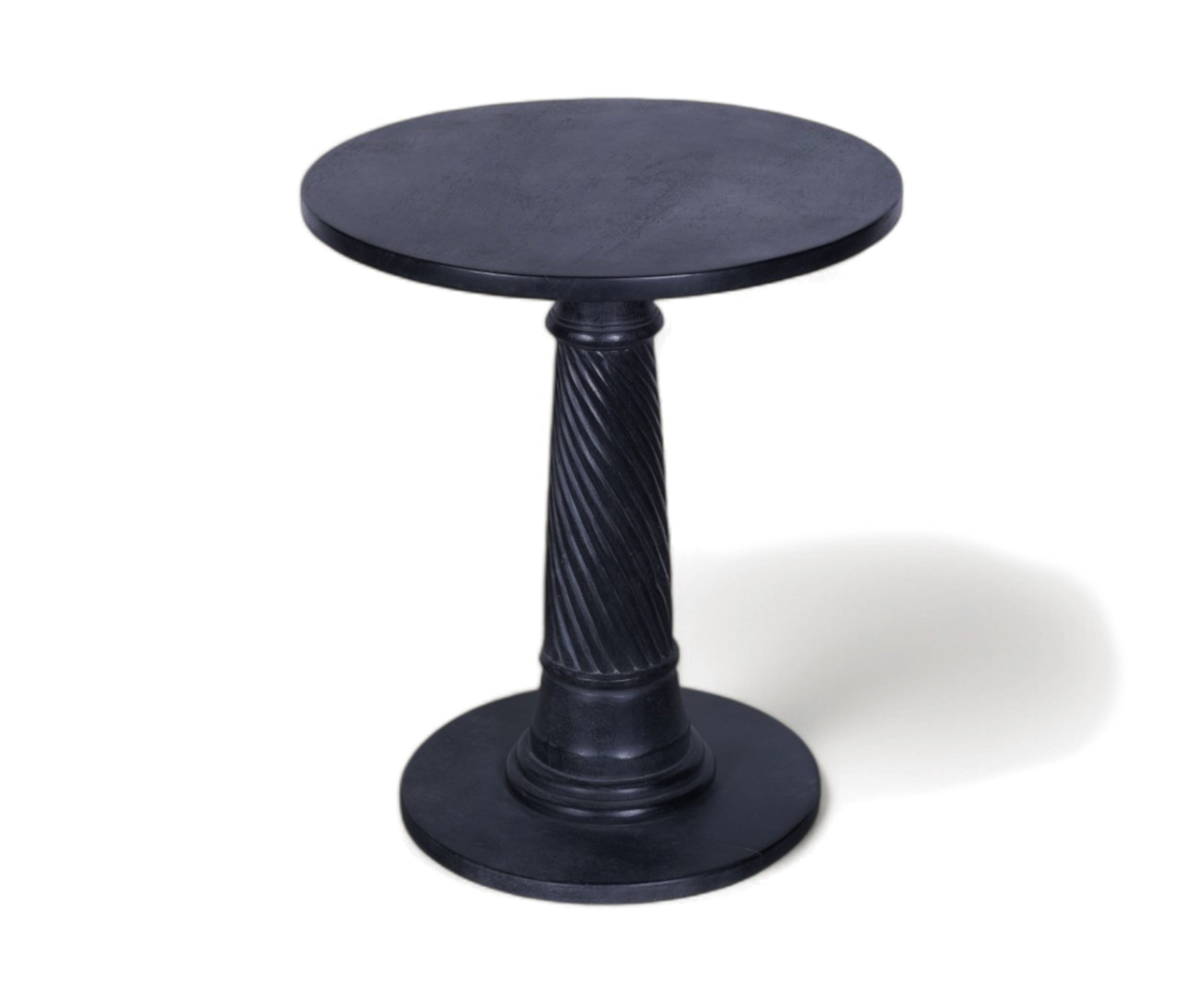Black Wooden Pedestal Side Table with Spiral Carved Column