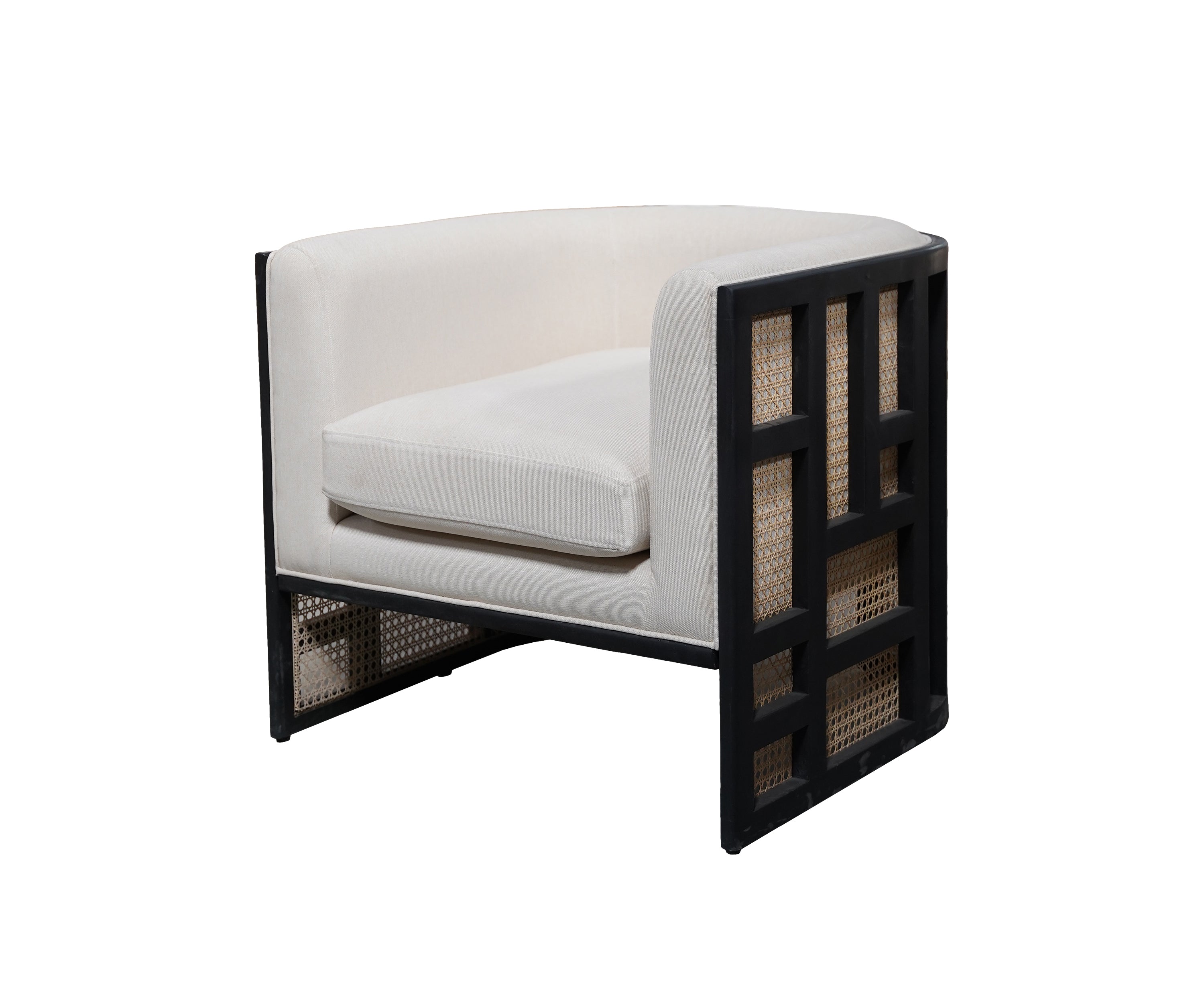 Cane Panel Armchair with Plush Linen Cushion