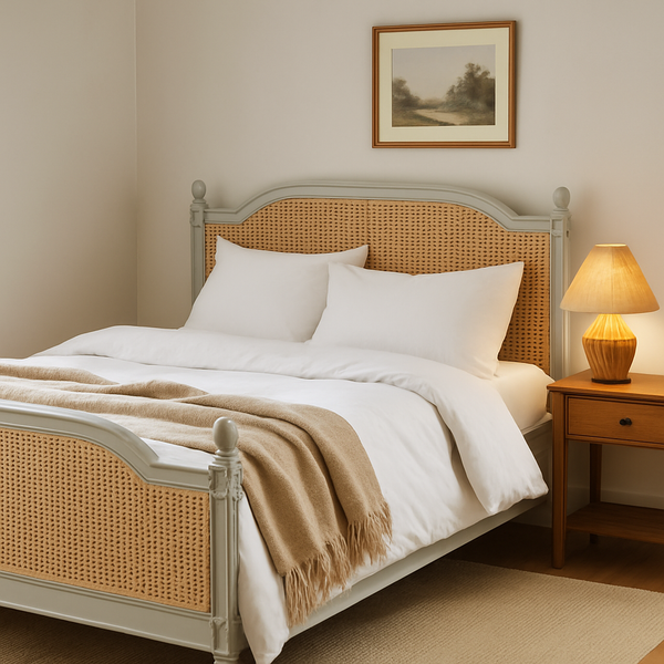 French Style Acacia Wood Cane Bed