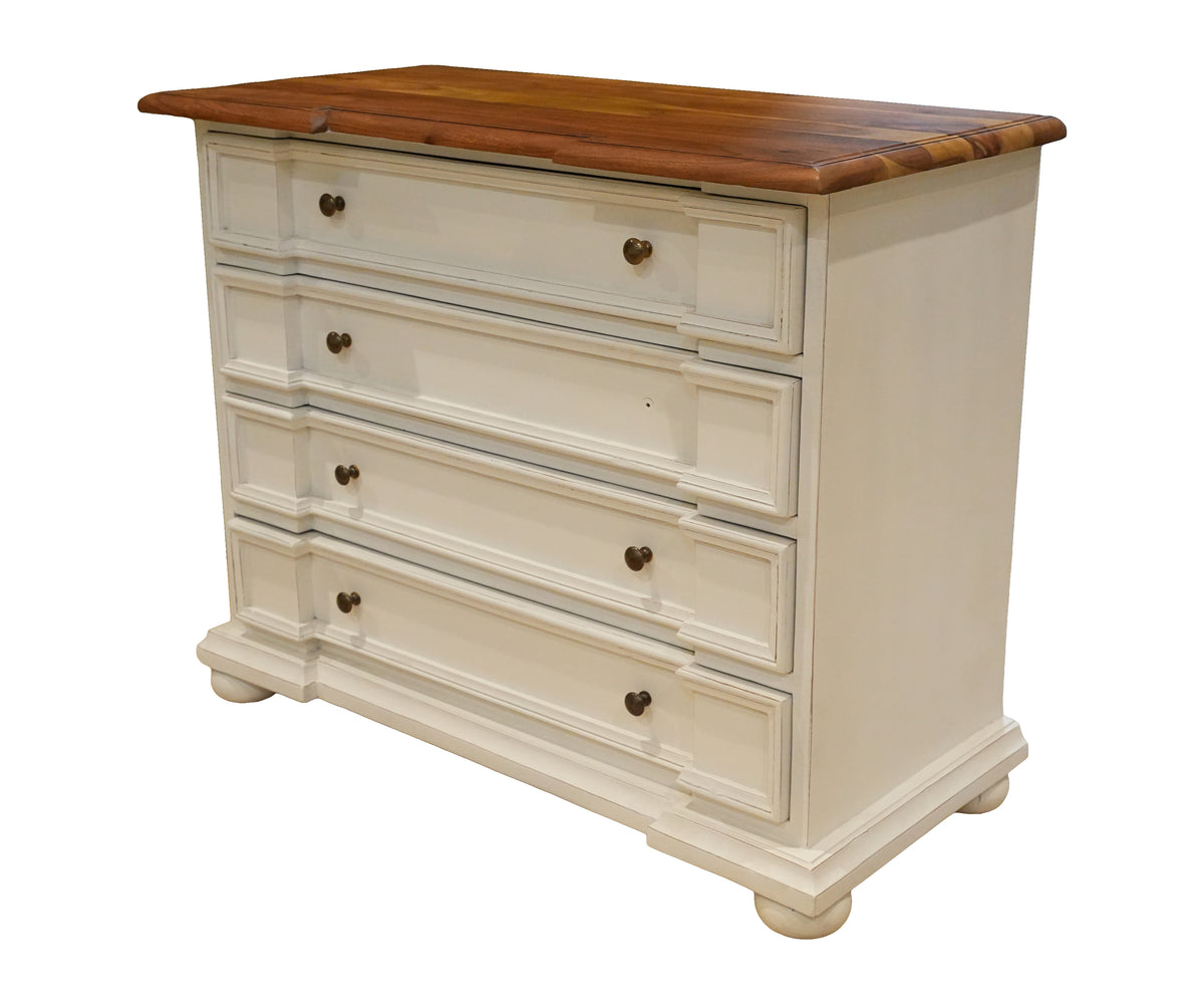 Classic 4-Drawer White Wood Chest with Wooden Top