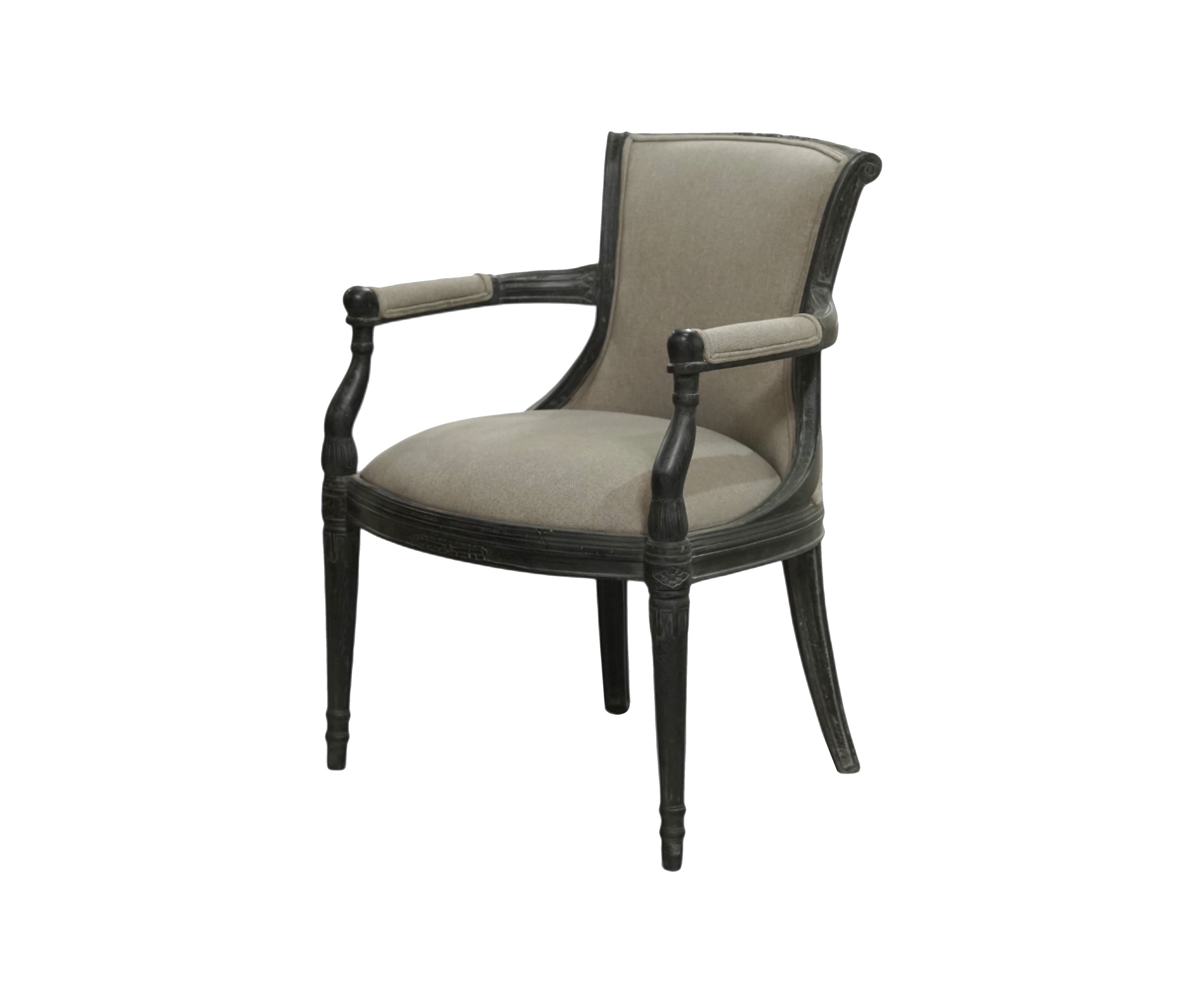 Curved Back Grey Accent Armchair with Black Wood Frame
