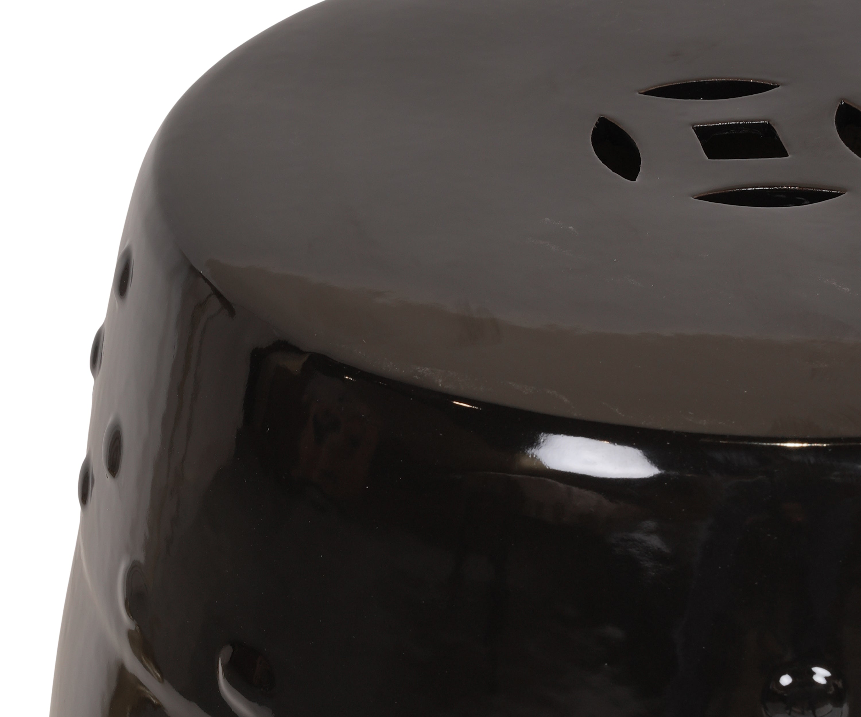 Glossy Black Ceramic Side Table with Cut-Out Detail