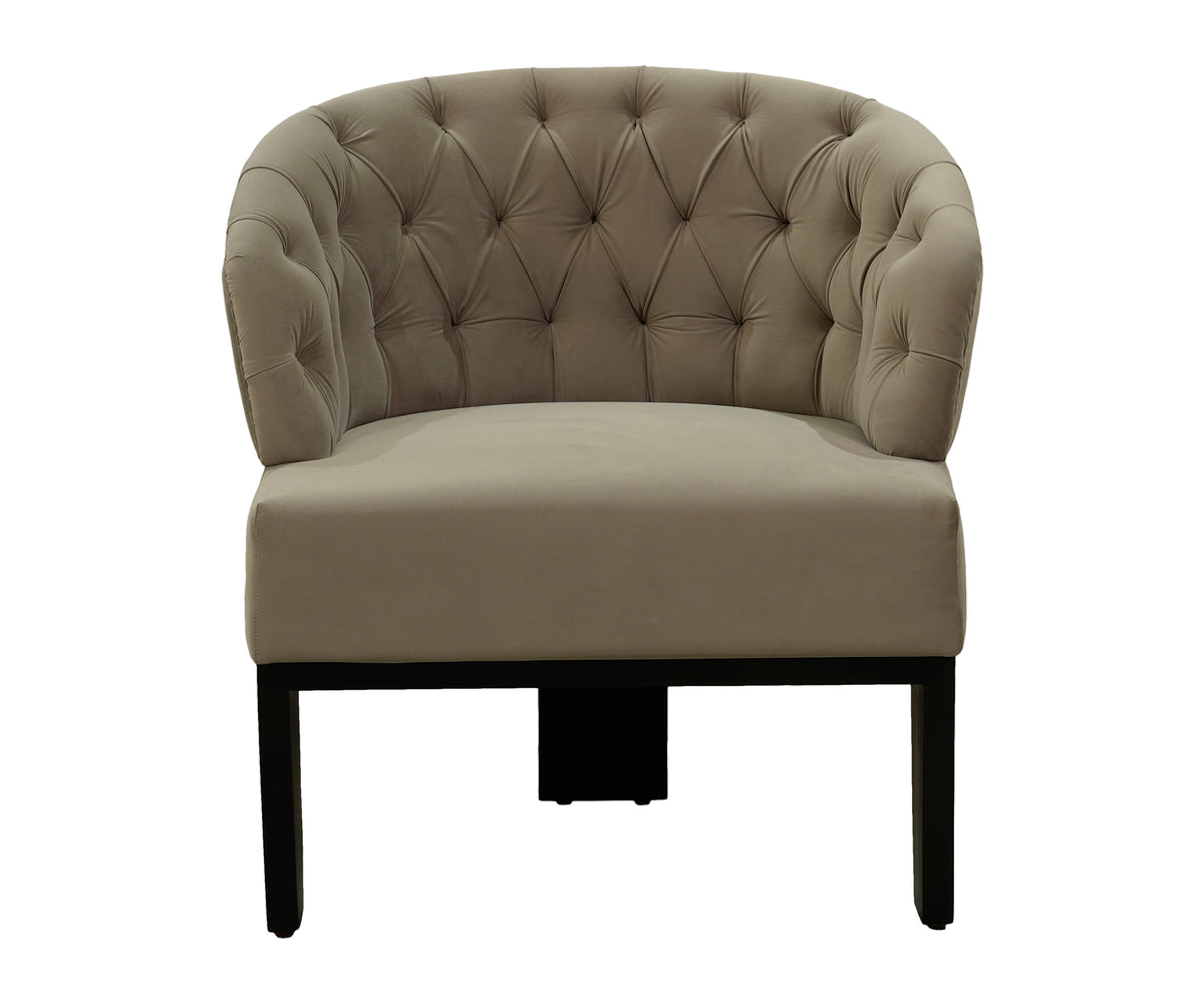 Taupe Tufted Armchair with Blocked Dark Legs