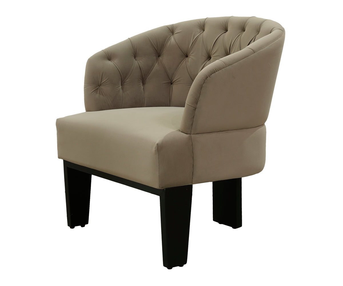 Taupe Tufted Armchair with Blocked Dark Legs