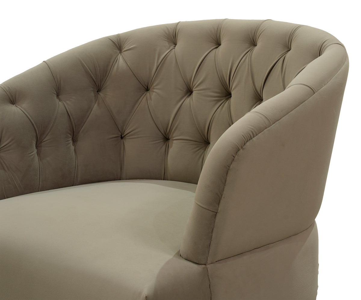 Taupe Tufted Armchair with Blocked Dark Legs