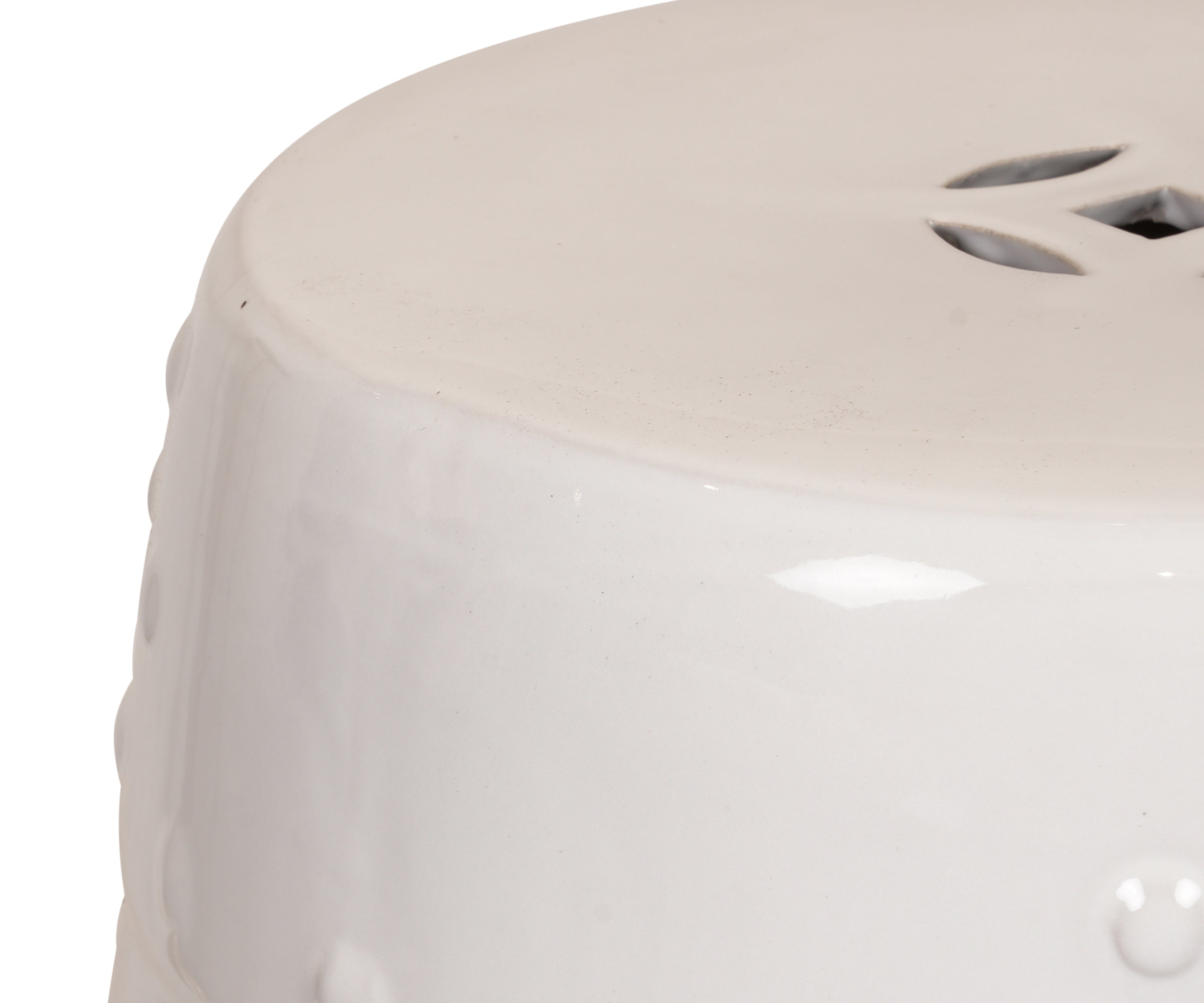 Glossy White Ceramic Side Table with Cut-Out Detail