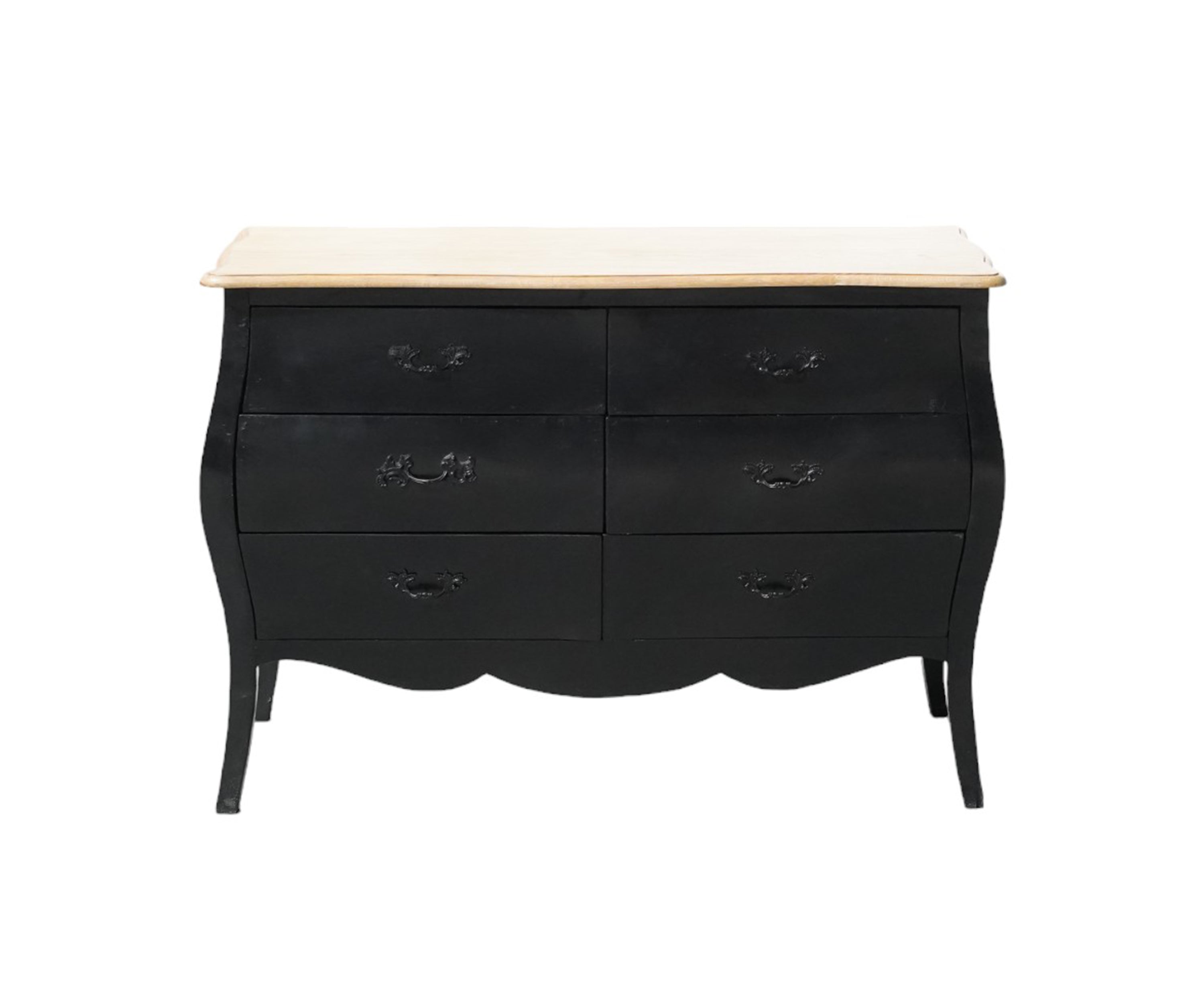 Two-tone Black French Provincial Chest of Drawers with Gold Accents