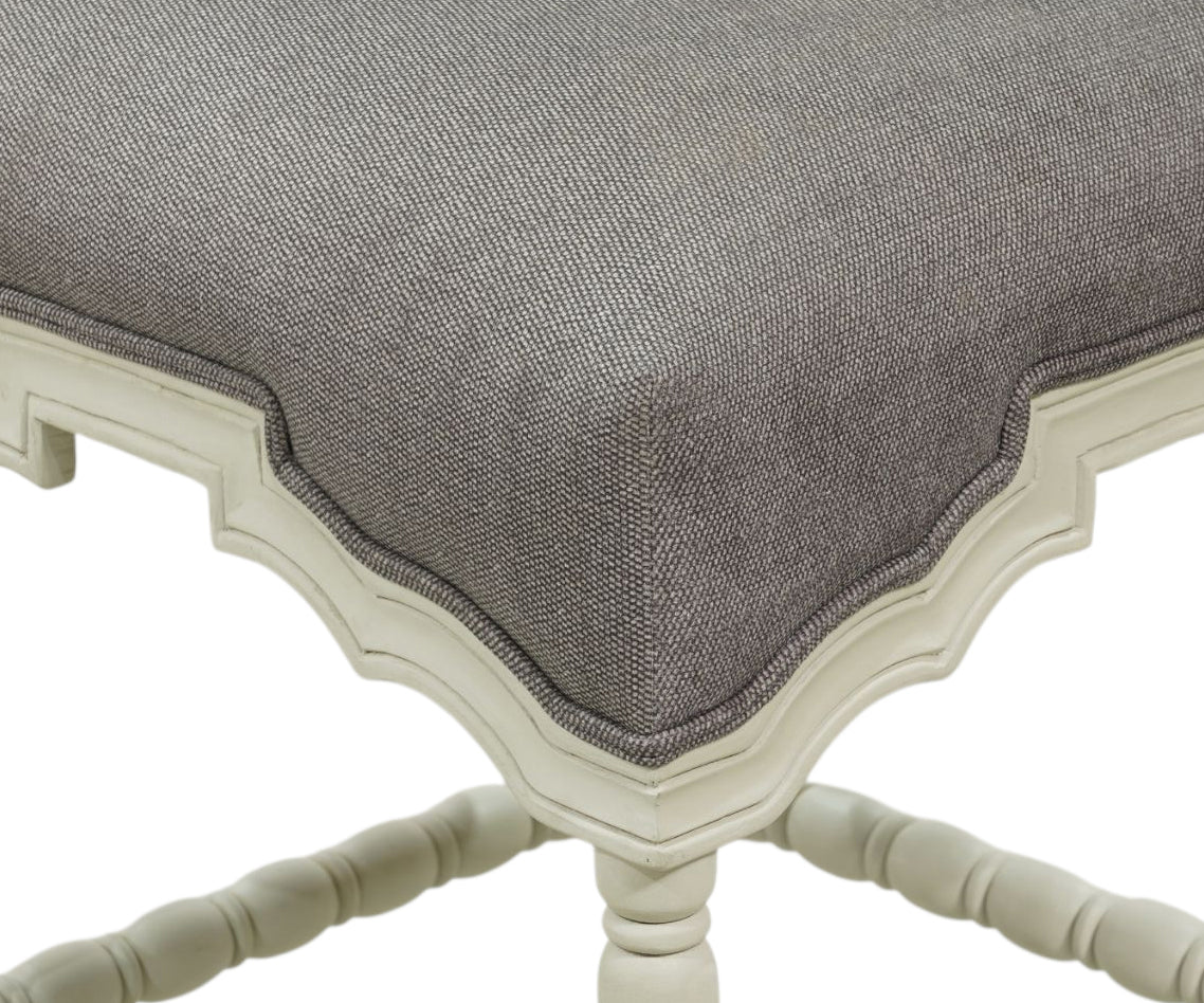 French Style Gray Bar Chair with Ivory Carved Wood Frame