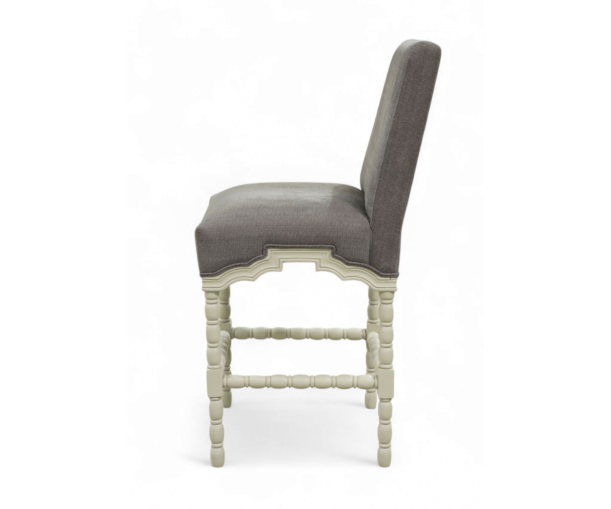 French Style Gray Bar Chair with Ivory Carved Wood Frame
