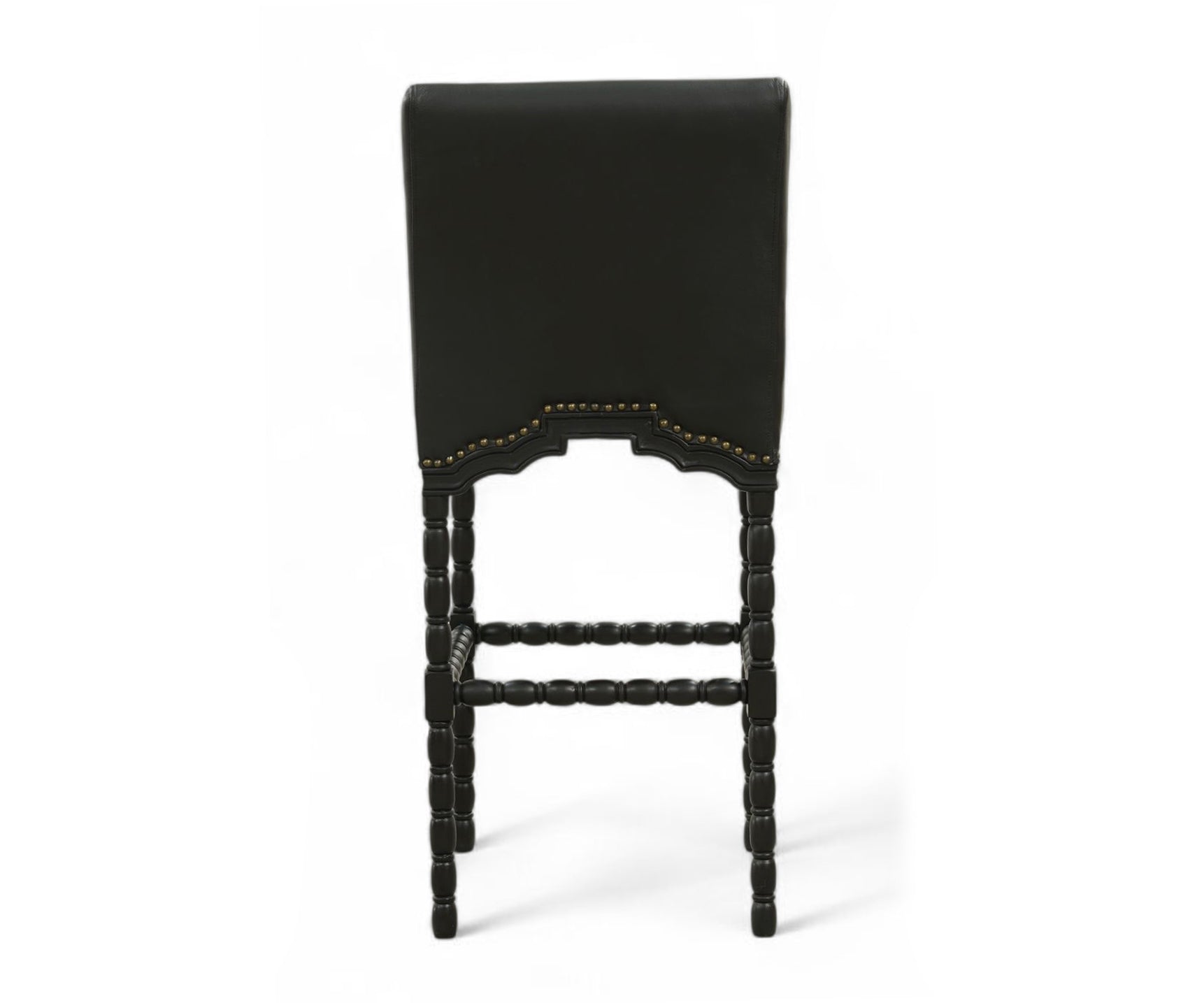 French Style Leather Bar Chair with Carved Wood Frame - Black