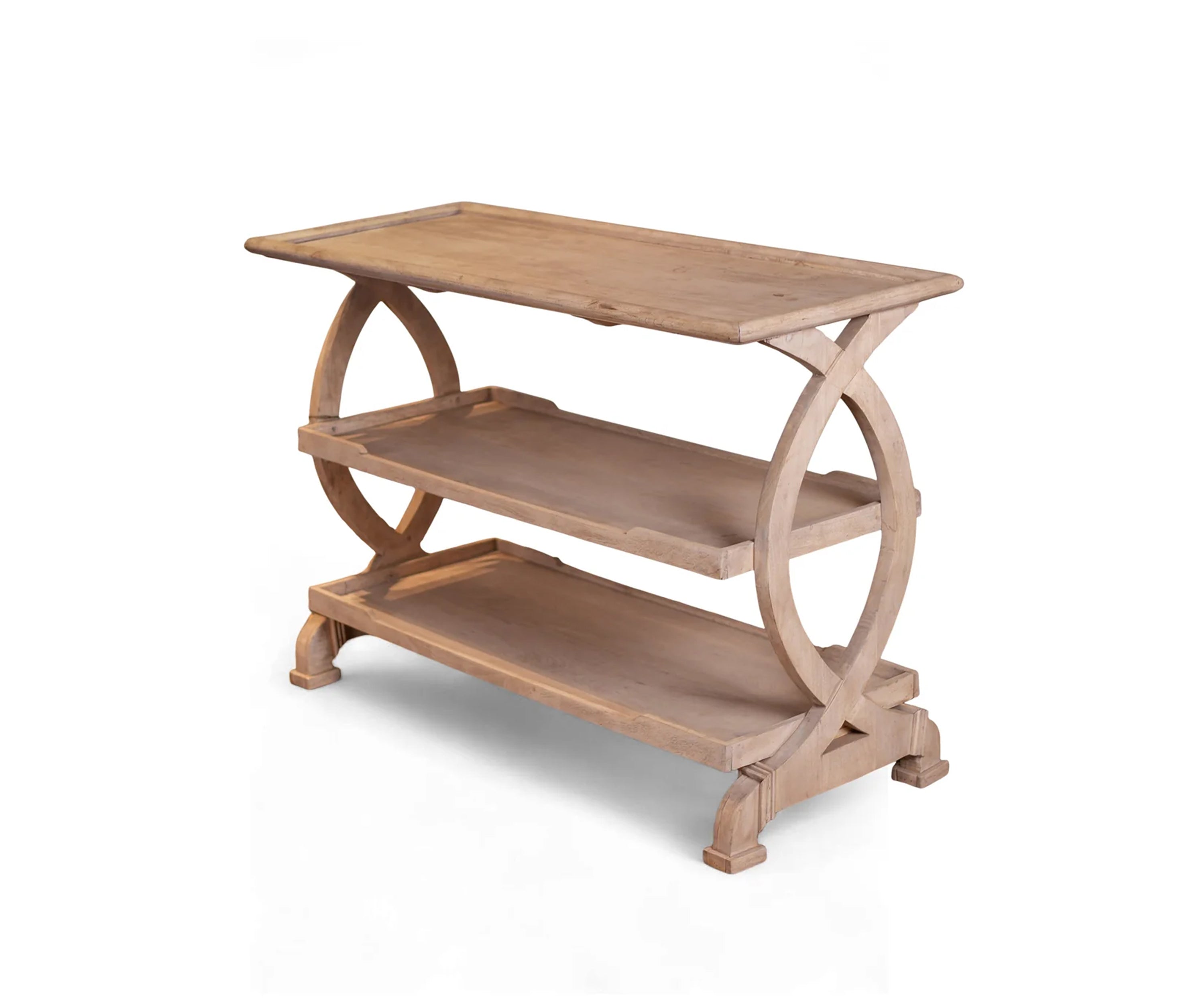 Solid Wood 3 Tier Display Console Table with Circular Side Supports