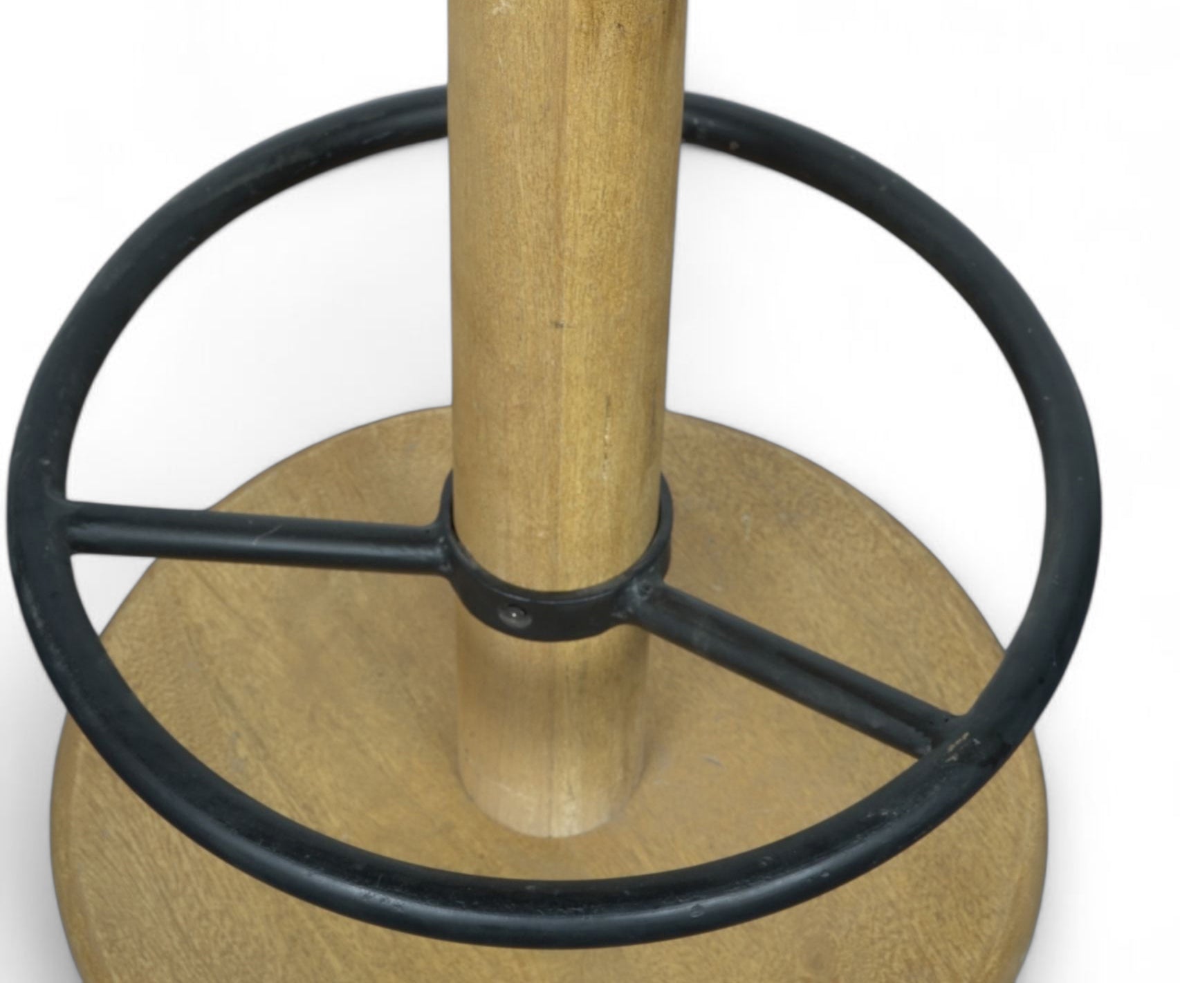 Round Upholstered Bar Stool with Solid Wood Base & Metal Footrest