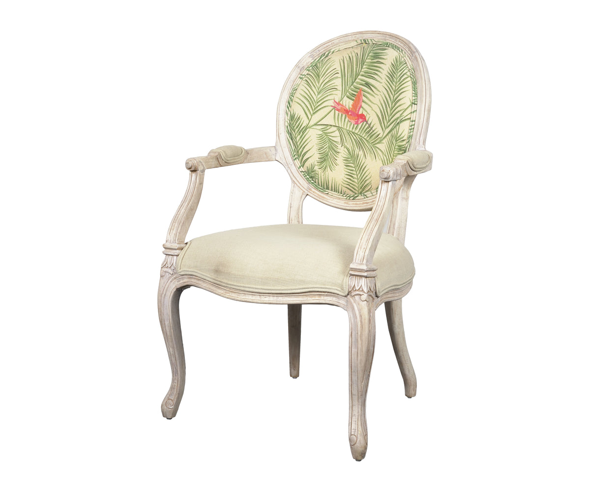French Style Botanical Pattern Armchair with Oval Backrest