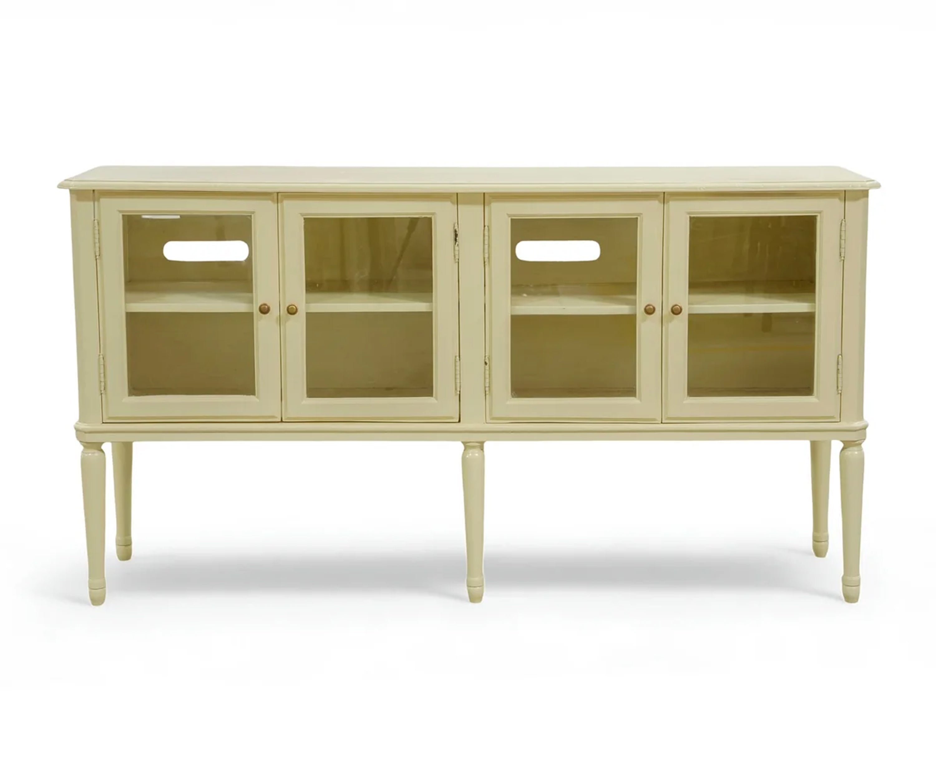 Classic Cream Solid Wood Media Cabinet with Glass Doors