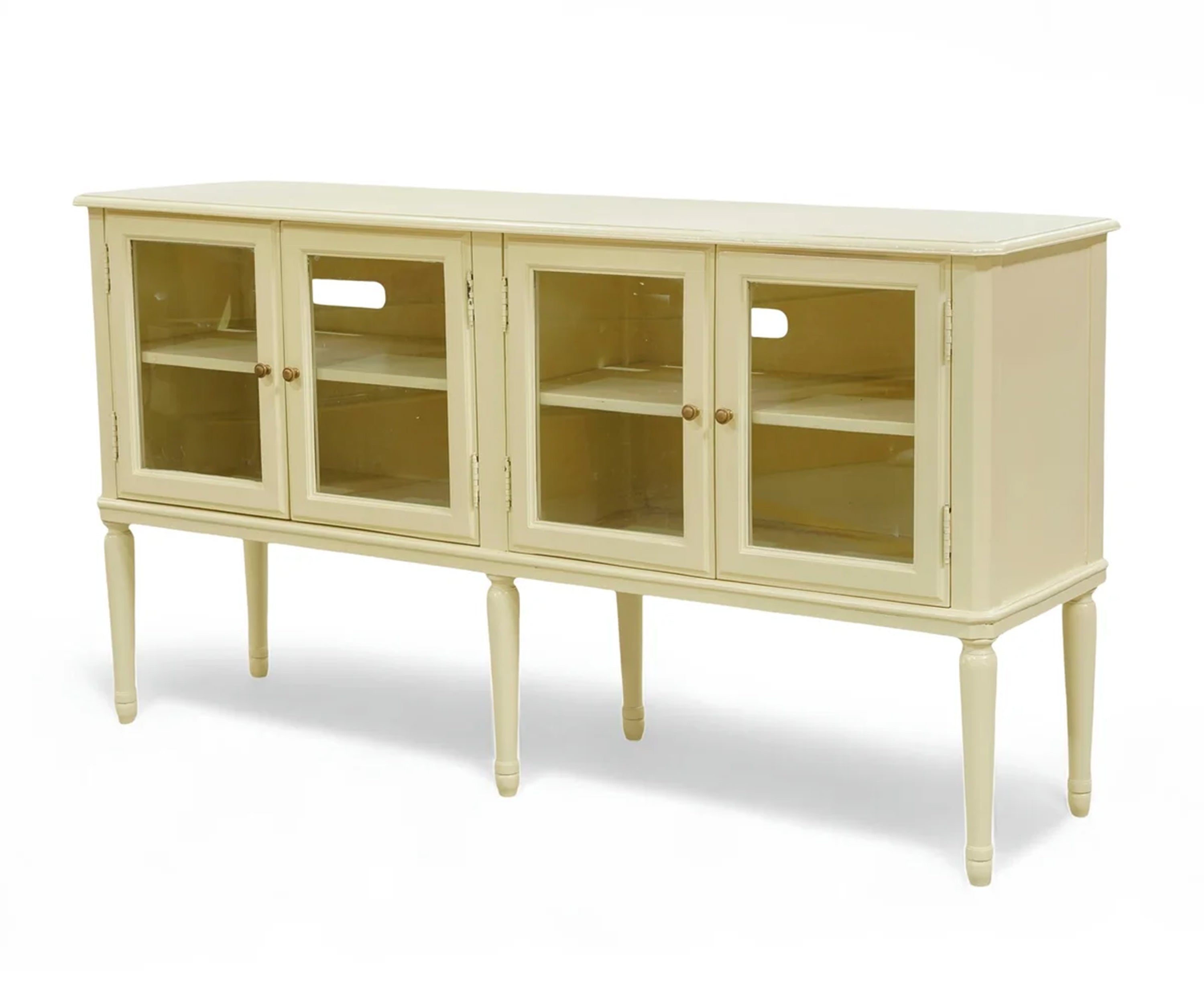 Classic Cream Solid Wood Media Cabinet with Glass Doors