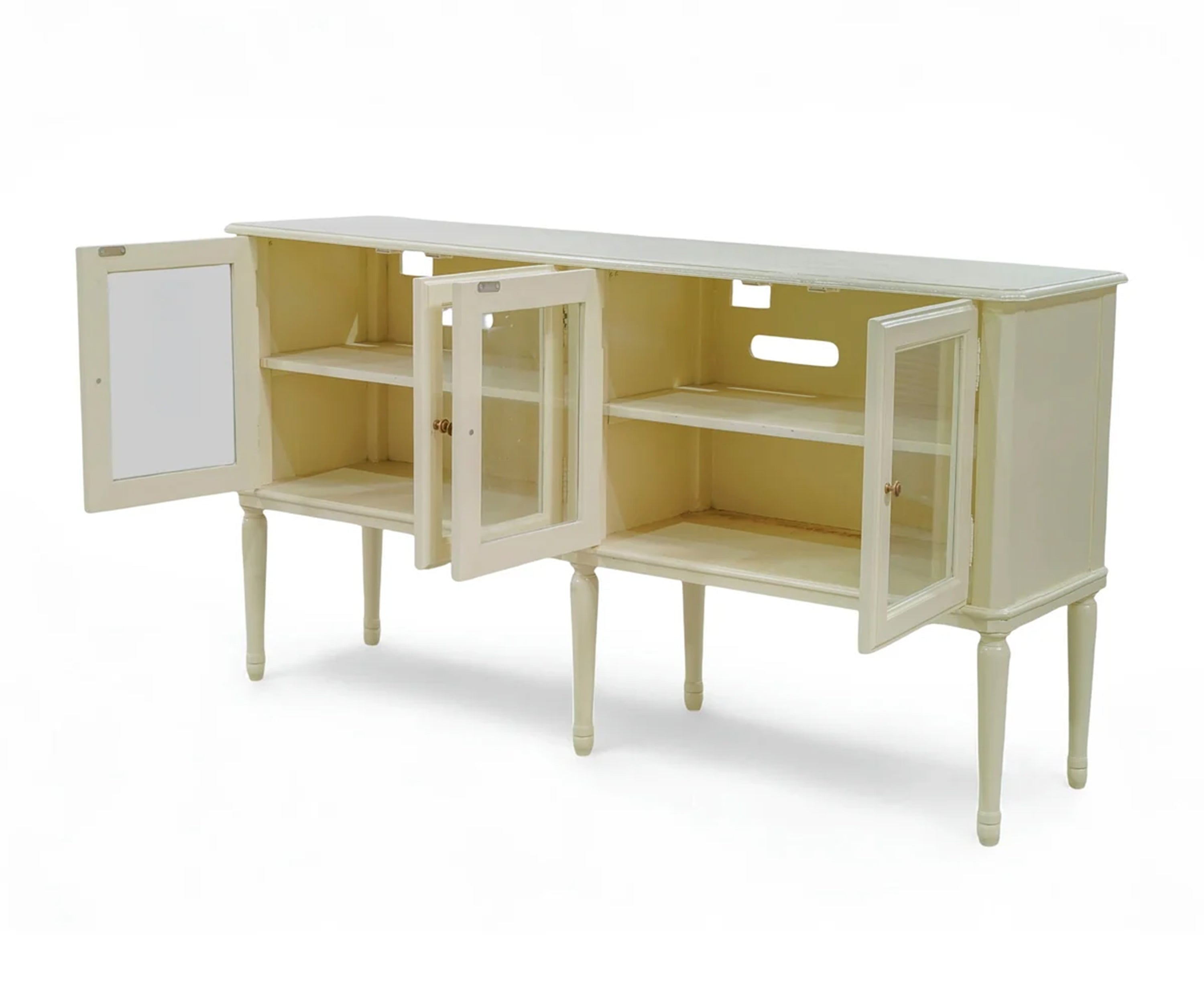 Classic Cream Solid Wood Media Cabinet with Glass Doors
