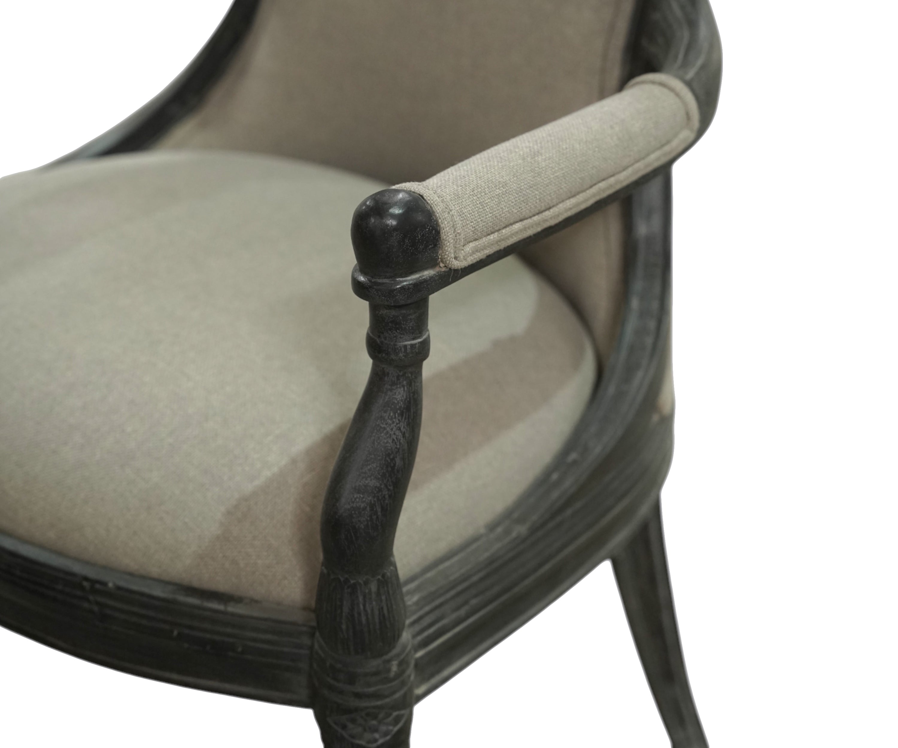Curved Back Grey Accent Armchair with Black Wood Frame