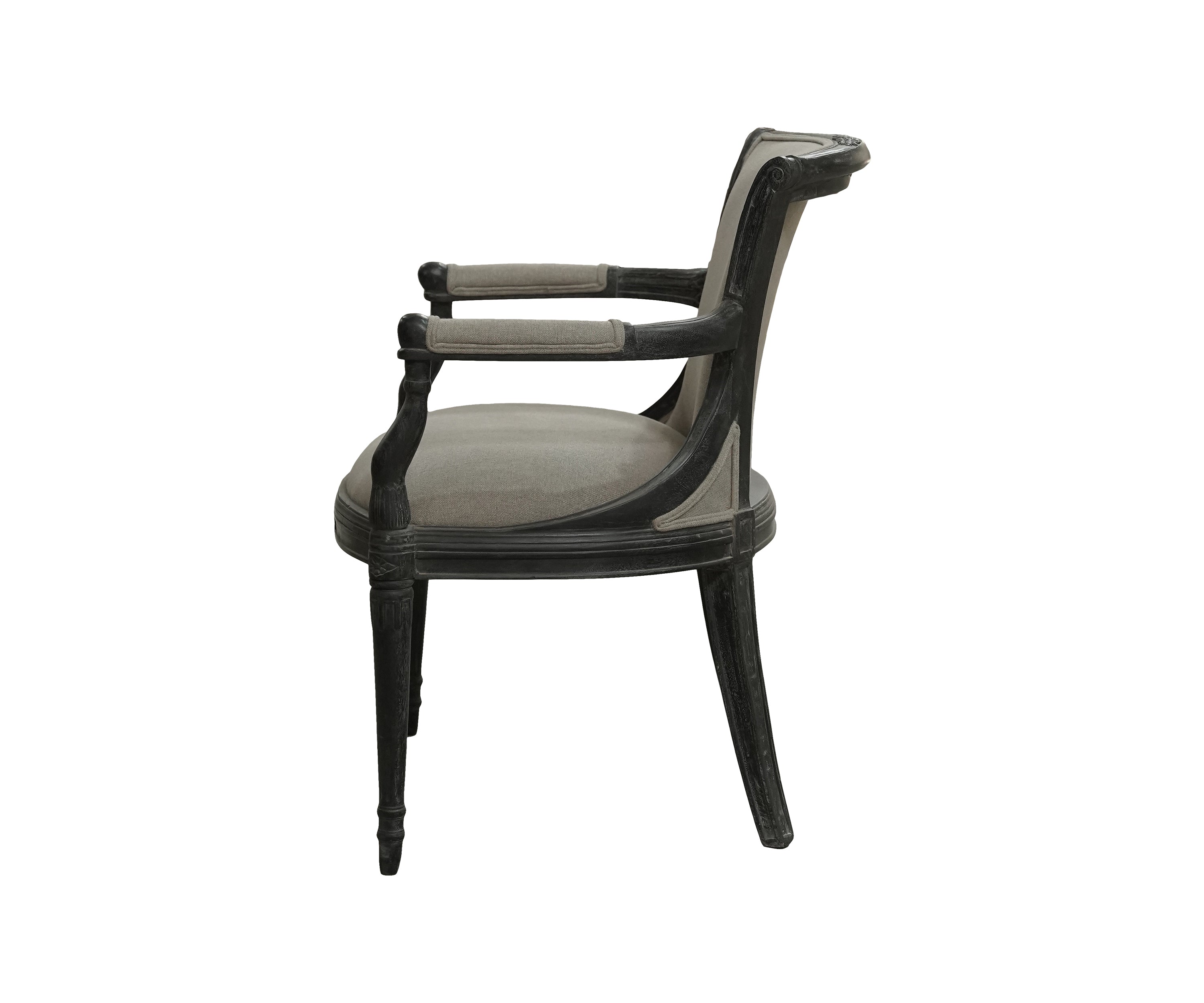 Curved Back Grey Accent Armchair with Black Wood Frame
