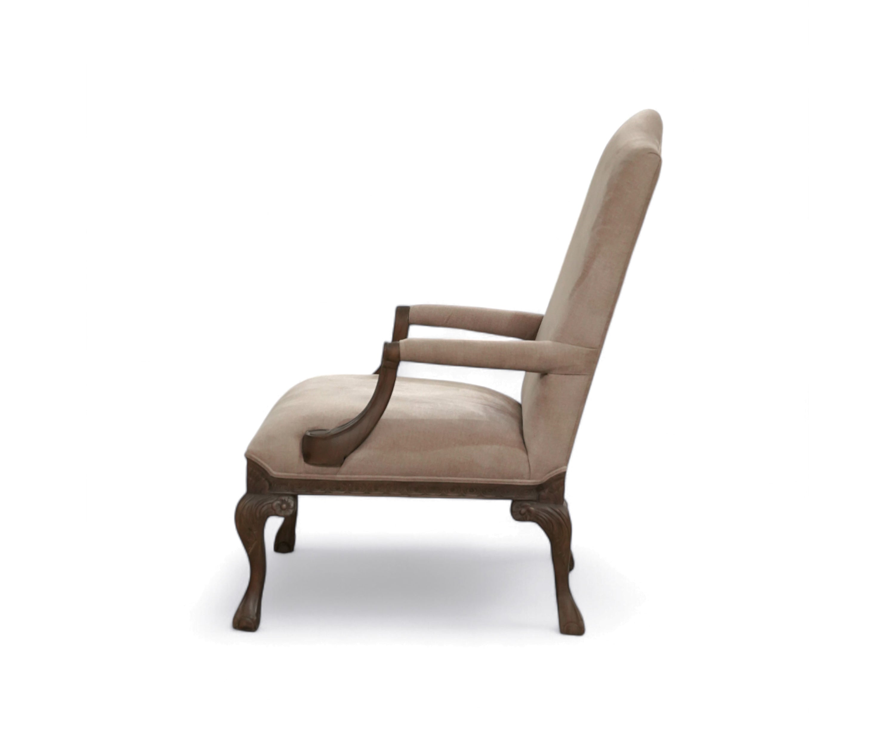 Carved High Back Armchair with Solid Wooden Frame