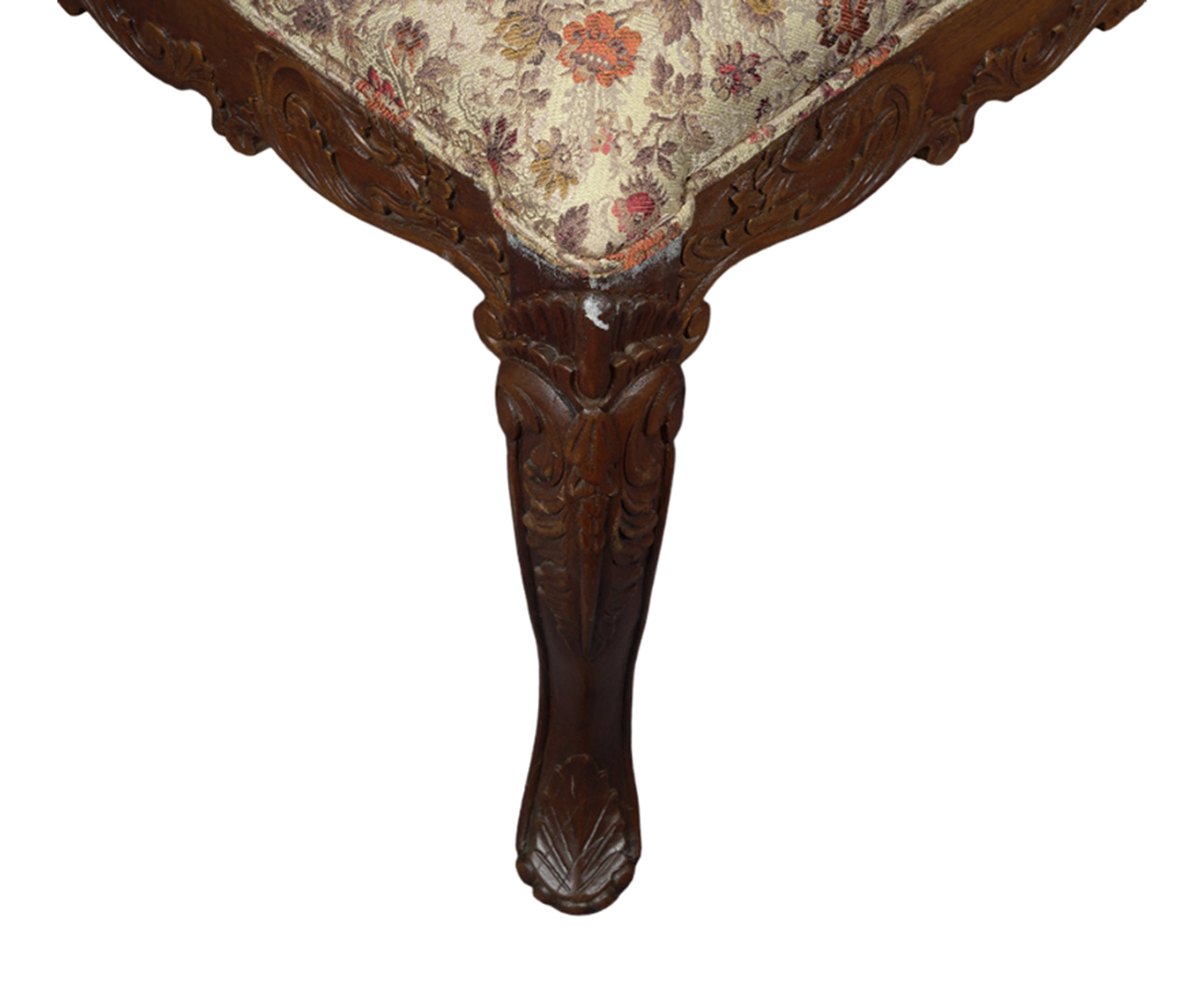Floral Printed Ottoman with Carved Wooden Frame