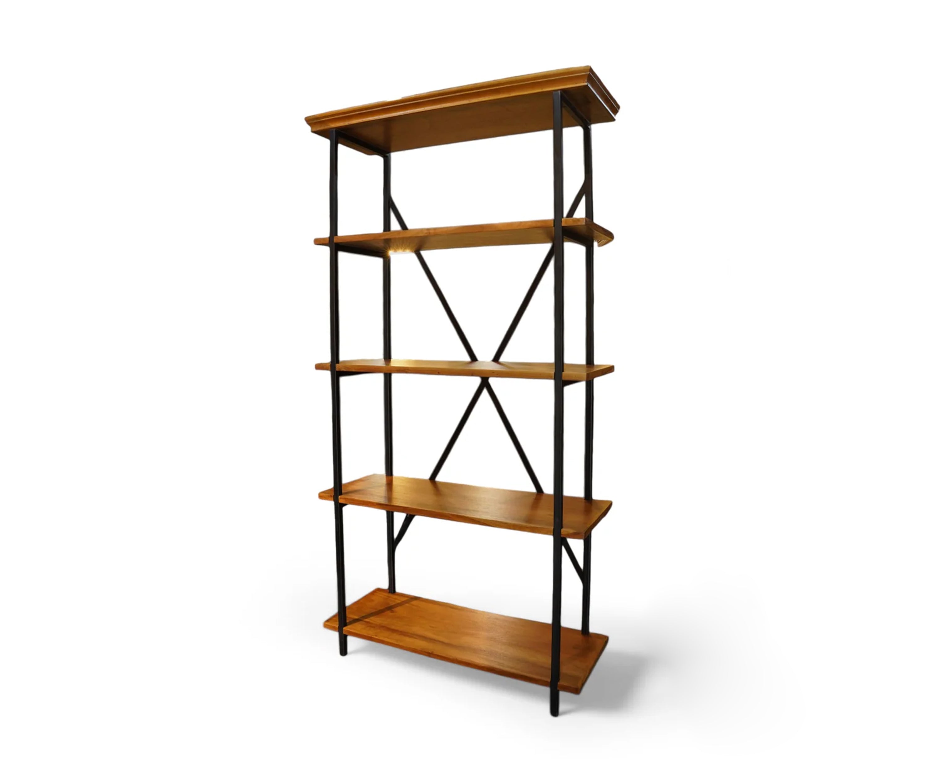 Industrial Wood and Metal Open Bookshelf with Cross Back