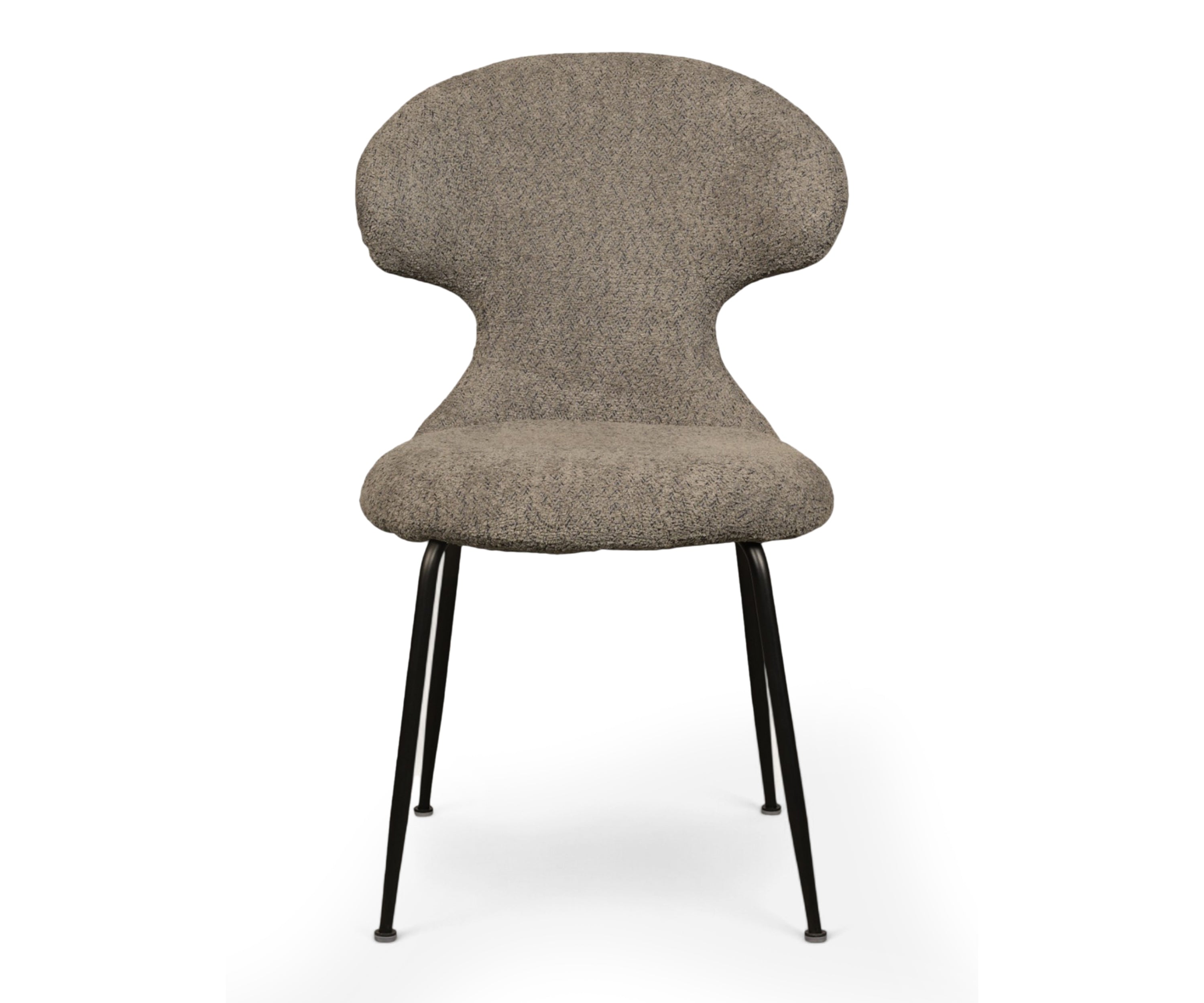 Stone Grey Winged Sculpted Dining Chair with Black Metal Legs
