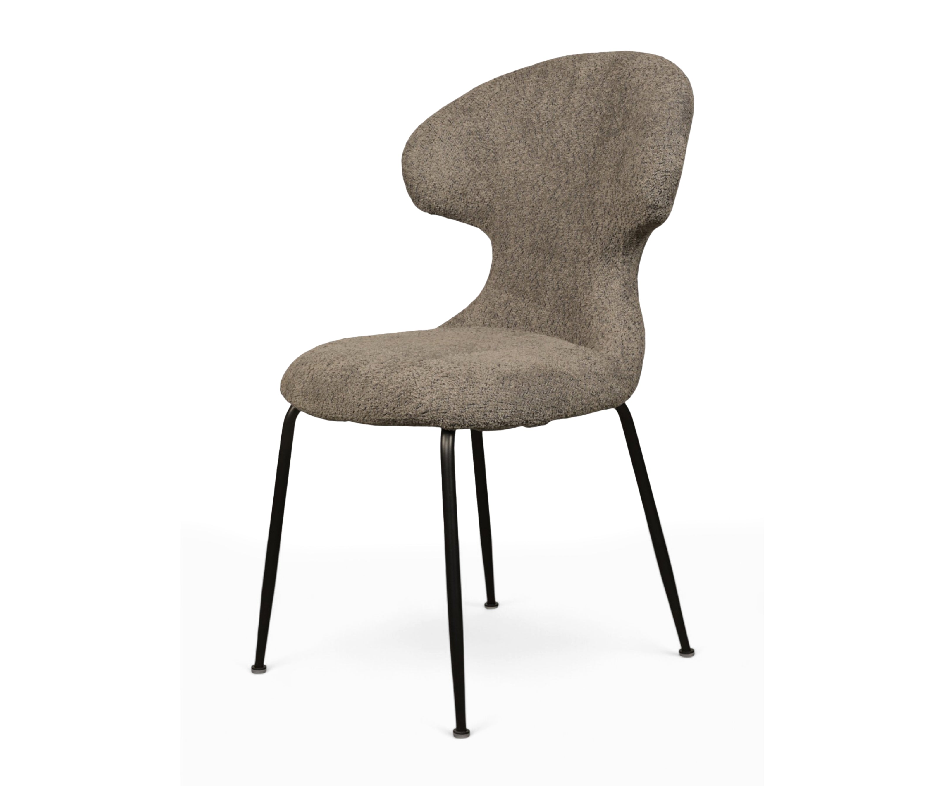 Stone Grey Winged Sculpted Dining Chair with Black Metal Legs