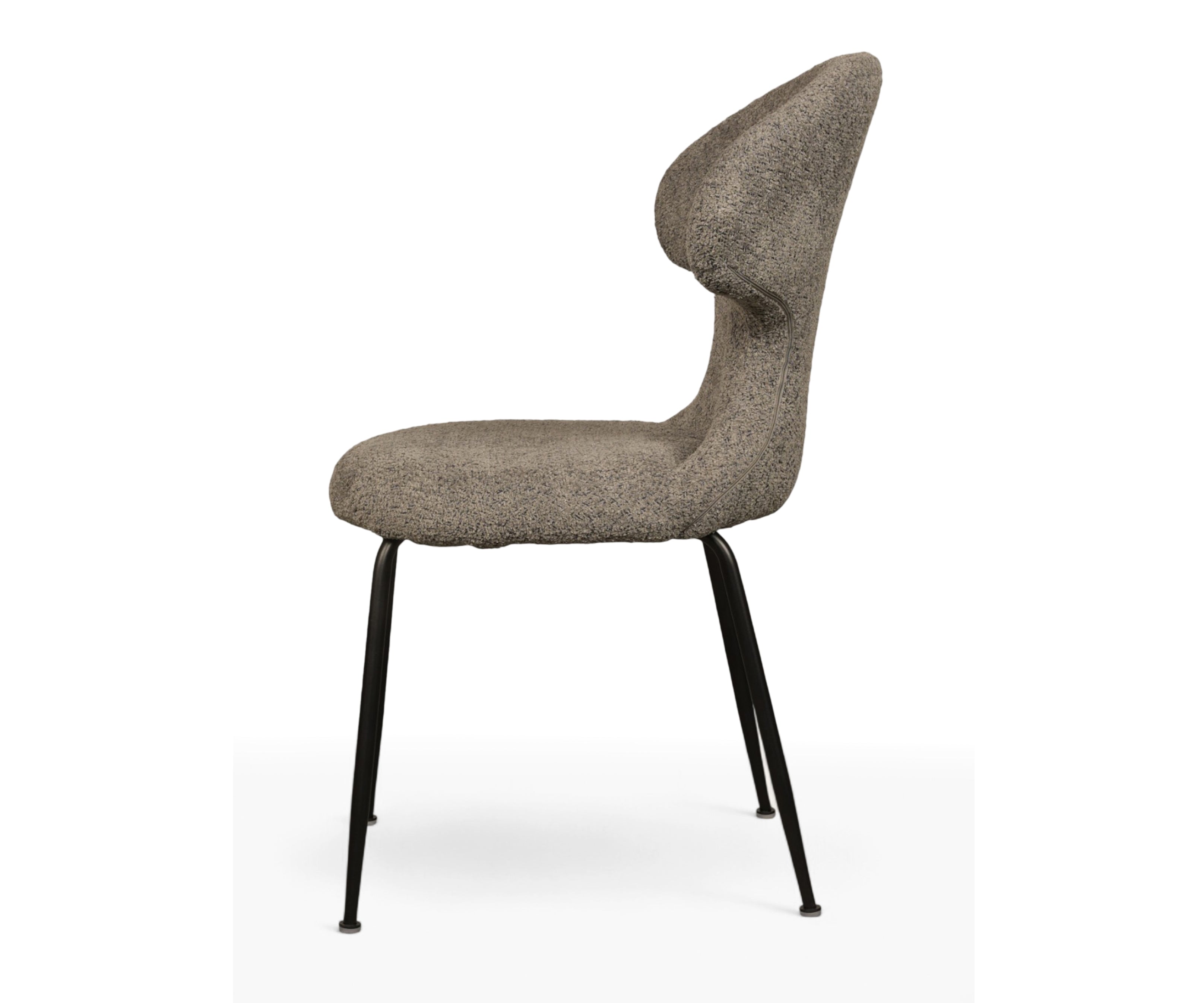 Stone Grey Winged Sculpted Dining Chair with Black Metal Legs
