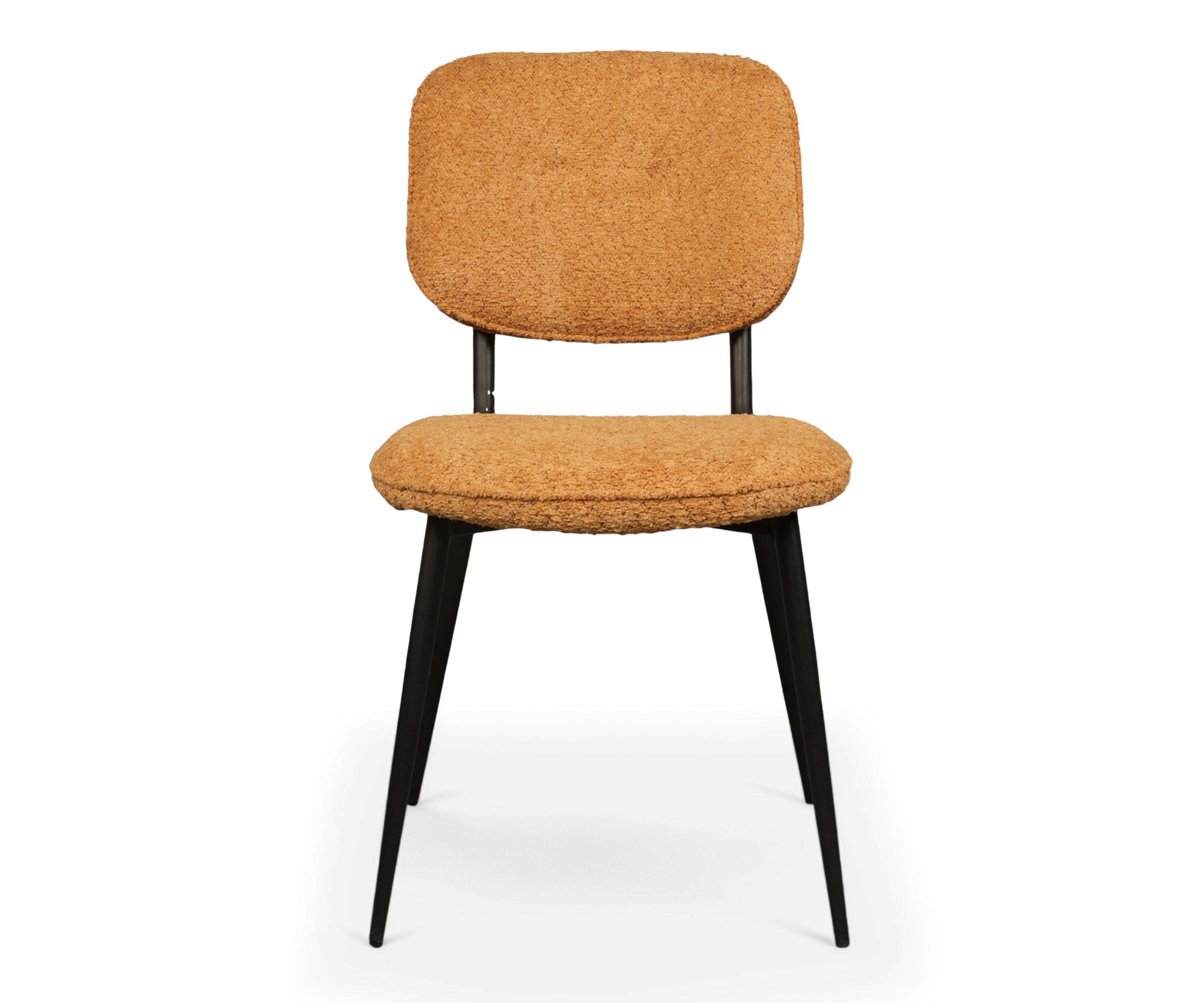 Orange Bouclé Curved Back Dining Chair with Black Metal Legs
