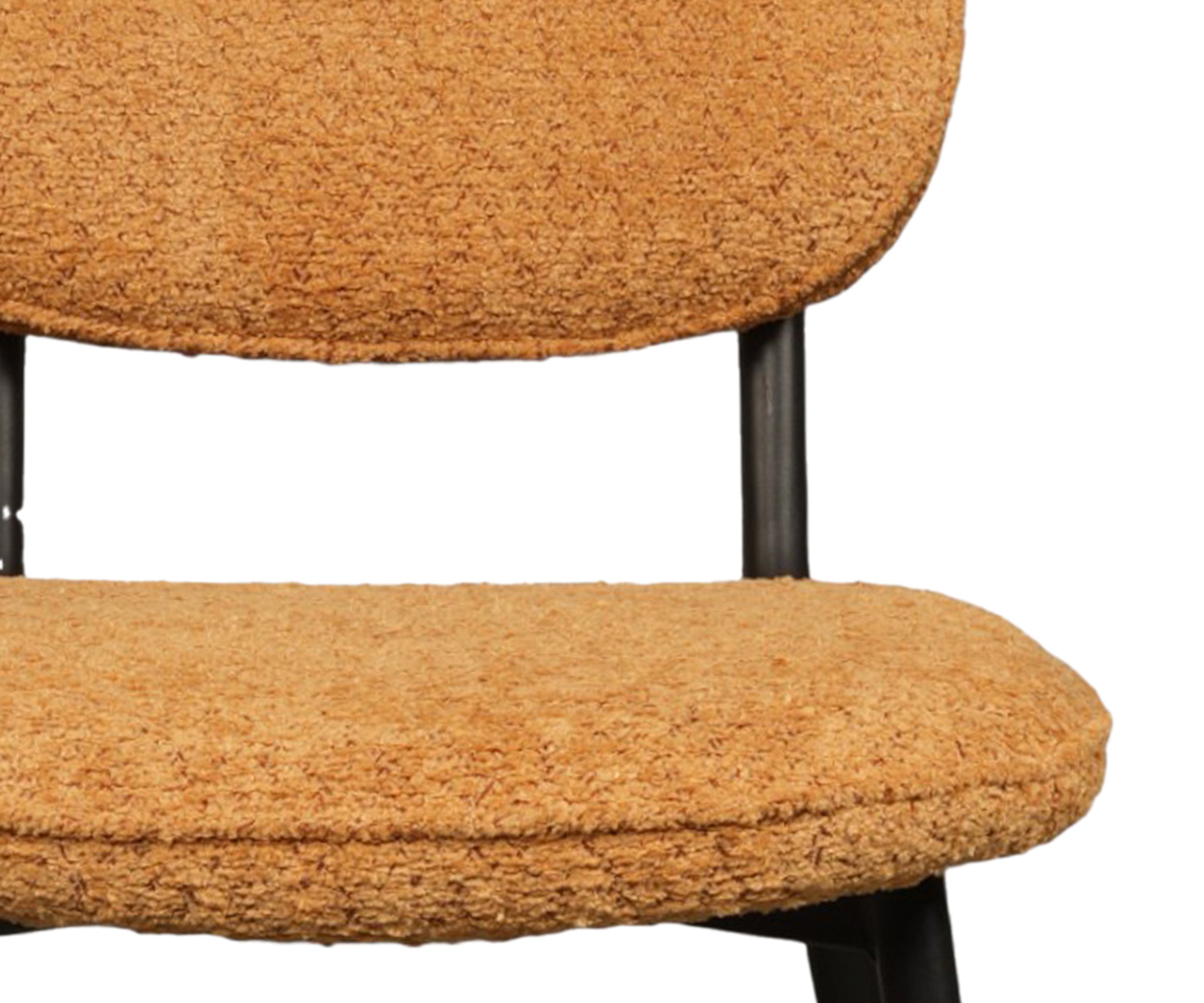 Orange Bouclé Curved Back Dining Chair with Black Metal Legs
